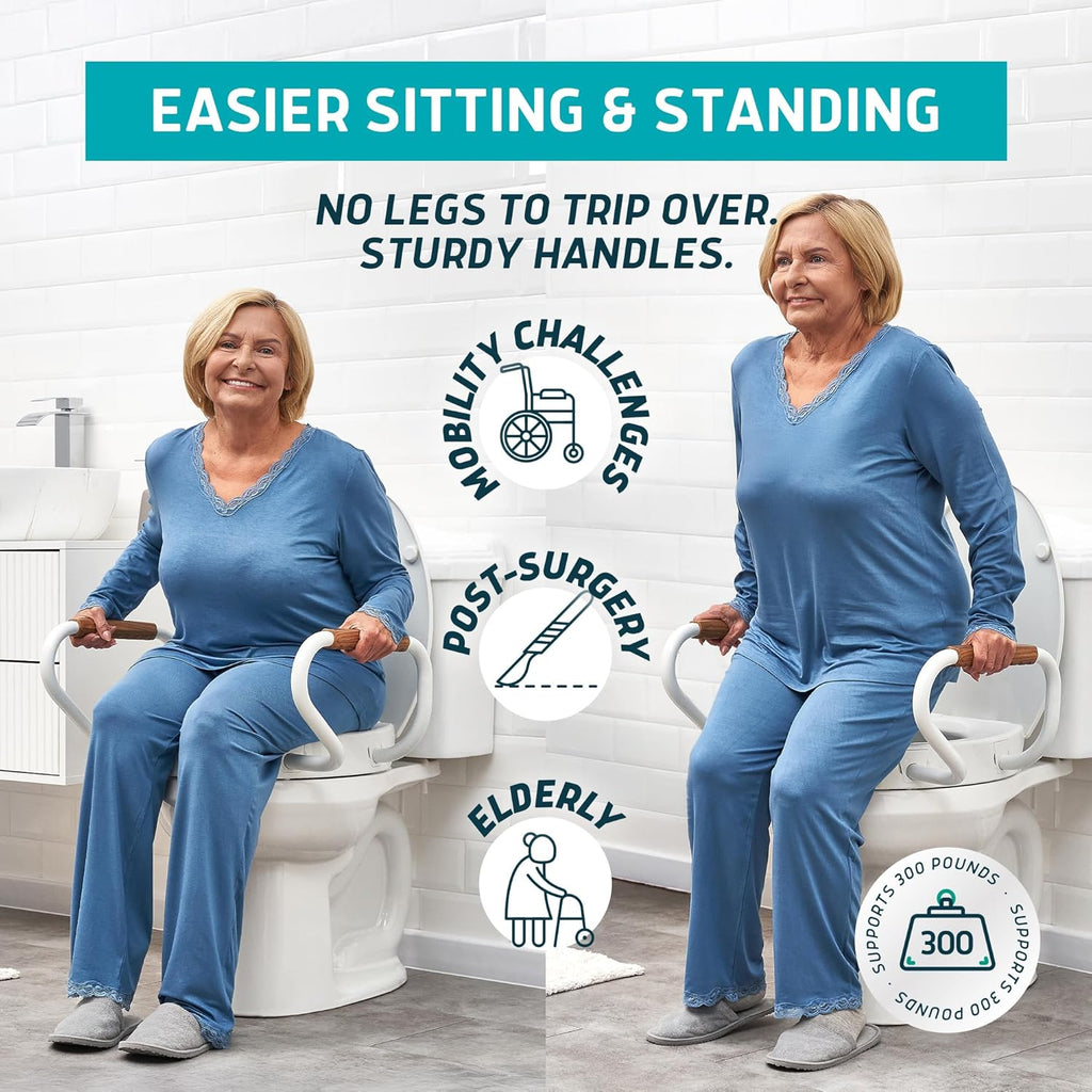 Lunderg Raised Toilet Seat Riser with Handles, Easy-Install Soft-Close Lid

