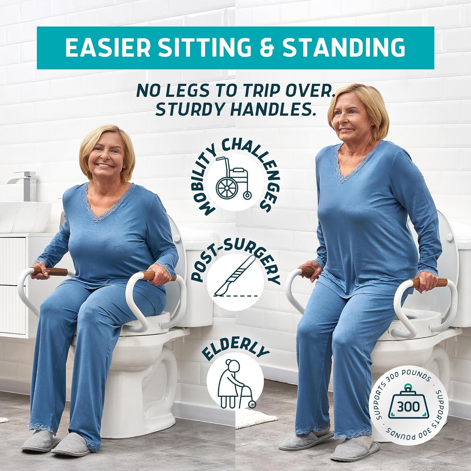 Lunderg Raised Toilet Seat Riser with Handles, Easy-Install Soft-Close Lid

