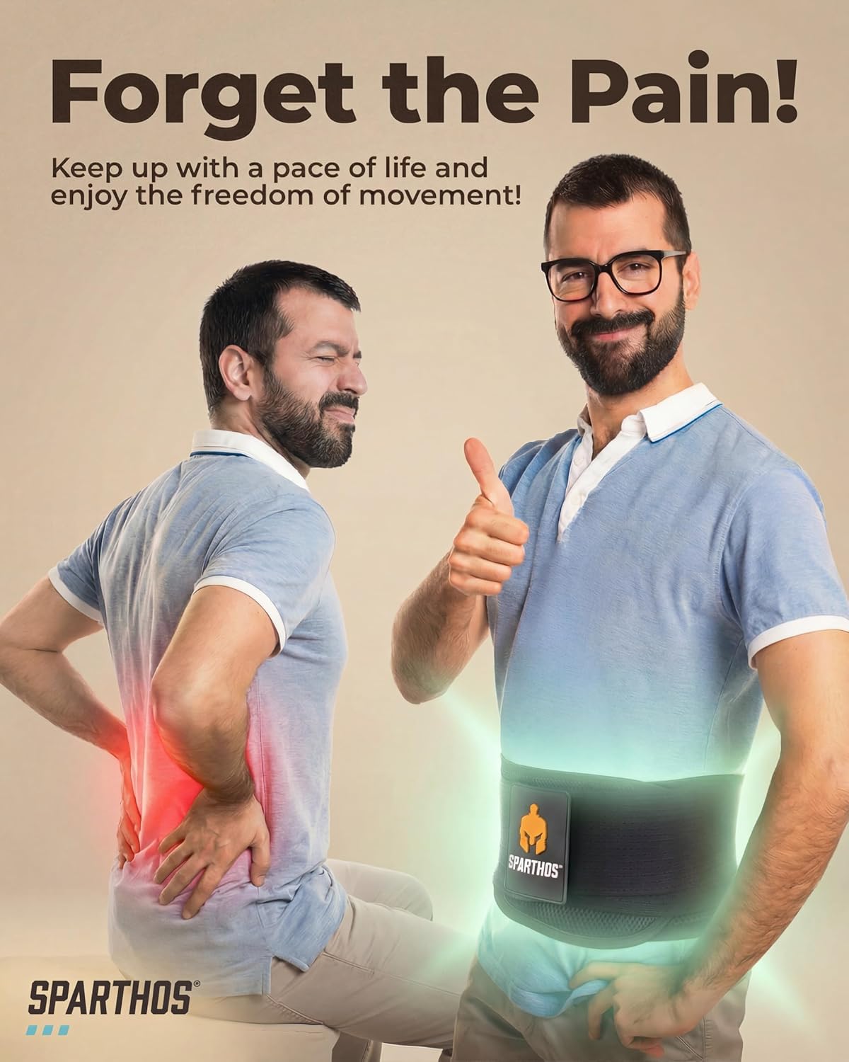 Sparthos Lumbar Back Brace for Lower Back Pain, Breathable Support Pad

