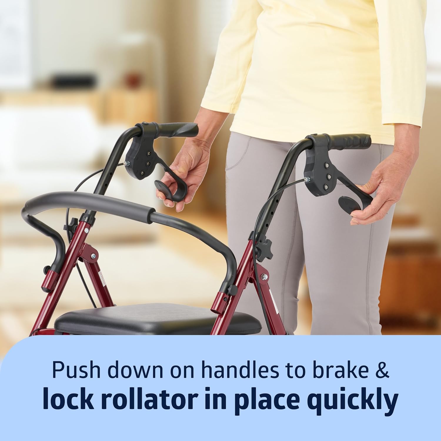 Medline Steel Rollator Walker with Seat, Foldable, Adjustable Handles, 6" Wheels


