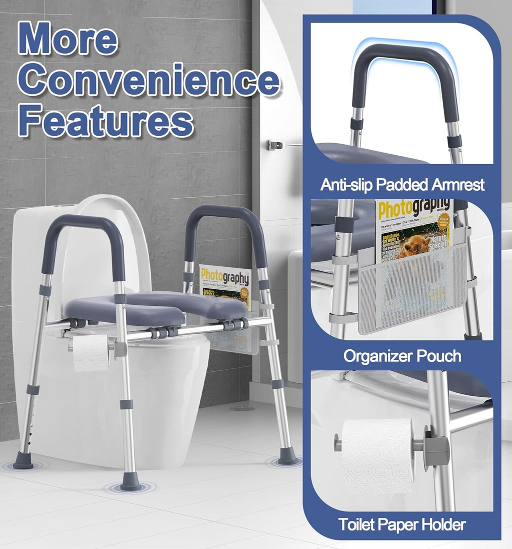 HOMLAND Raised Toilet Seat Riser with Handles, Adjustable Height & Width, Padded

