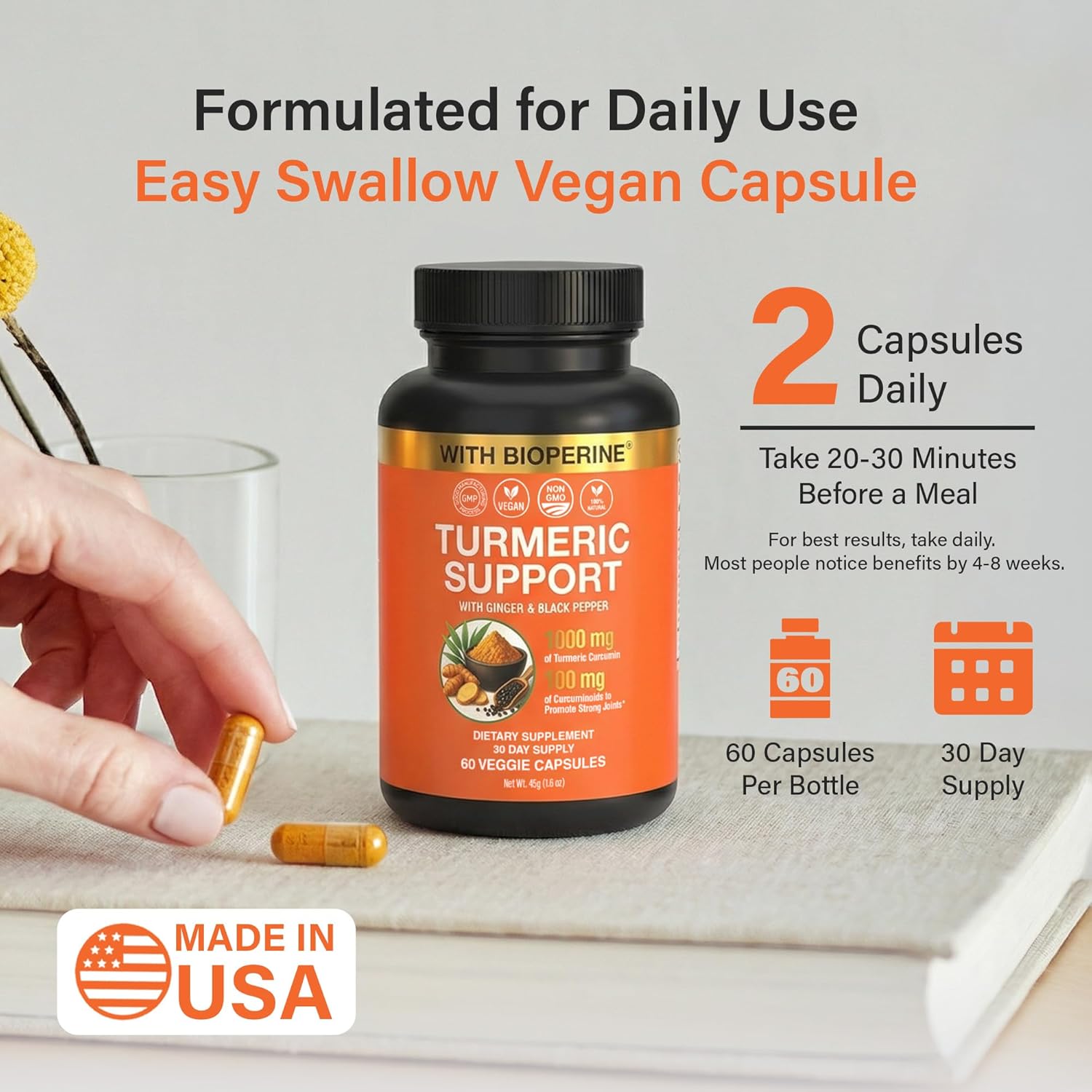 Sleeve Stars Counterforce Elbow Brace with Turmeric Curcumin Supplement Capsules

