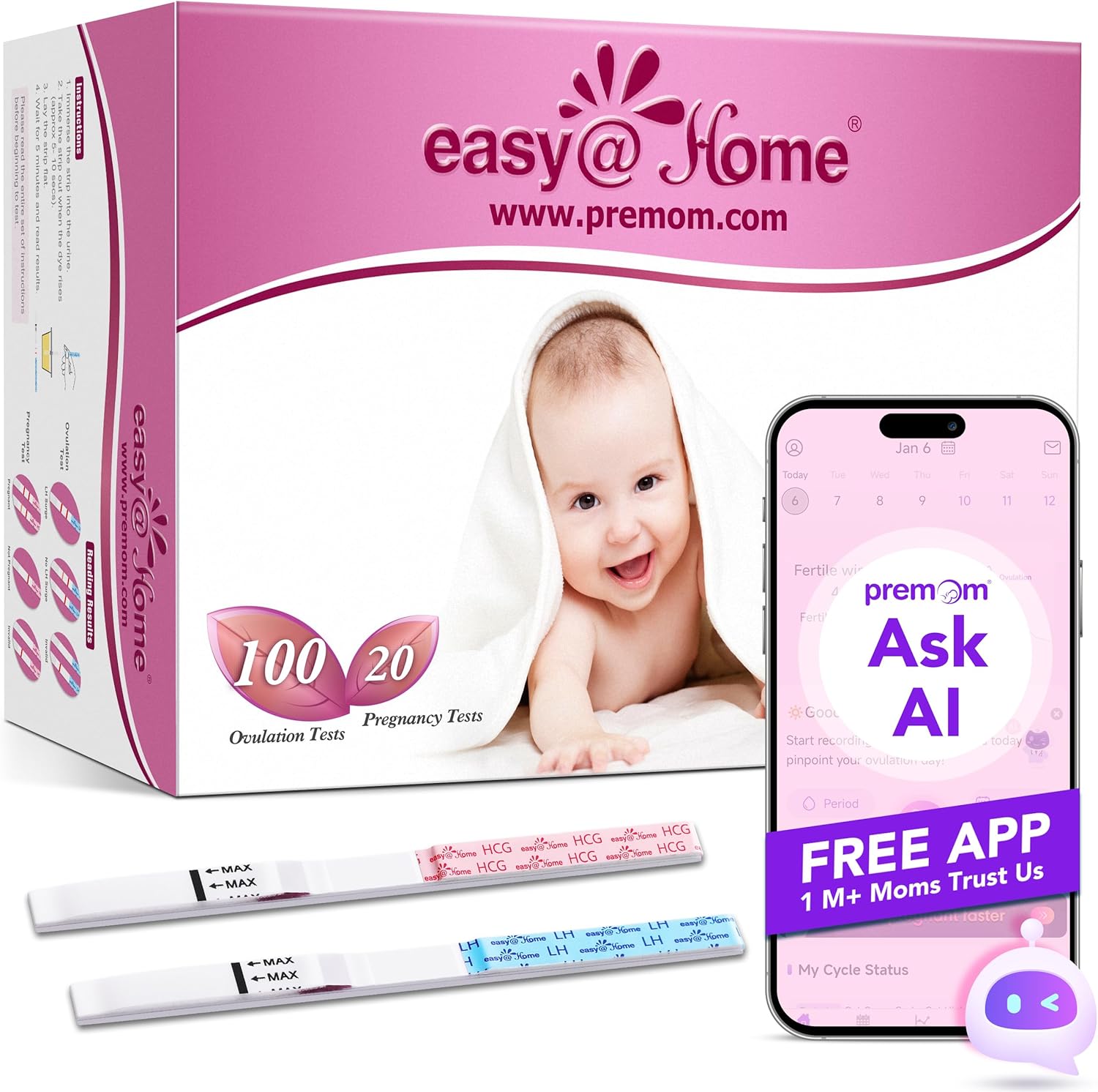 Easy@Home Ovulation Test Strips and Pregnancy Test Strips Combo Kit

