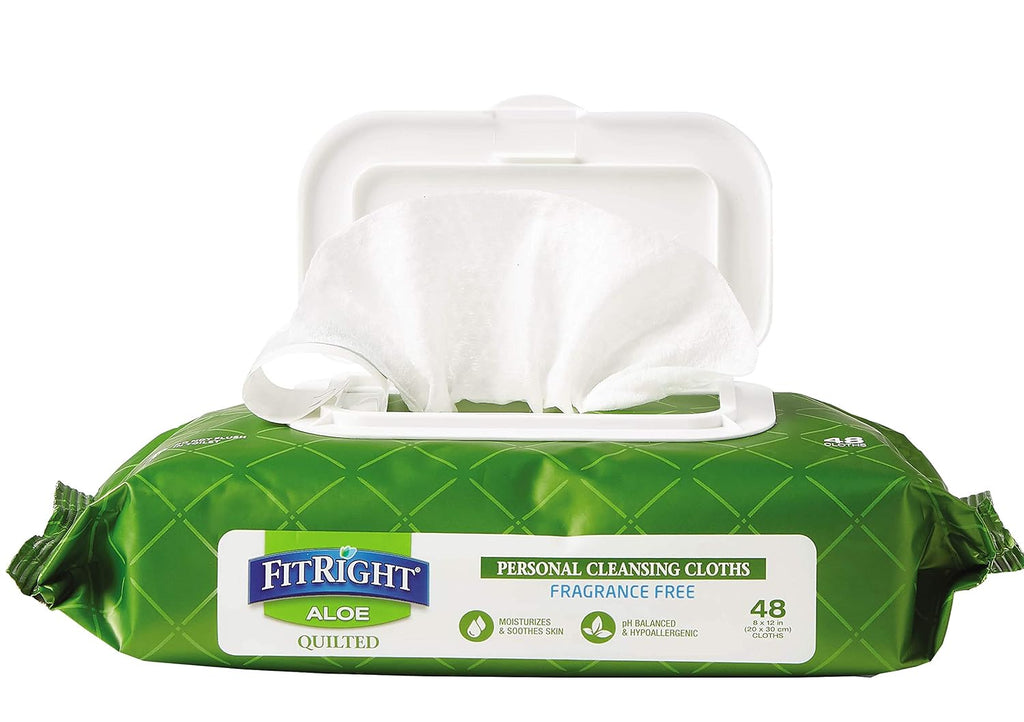 FitRight Aloe Quilted Heavyweight Cleansing Cloth Wipes, Unscented, 576 Count

