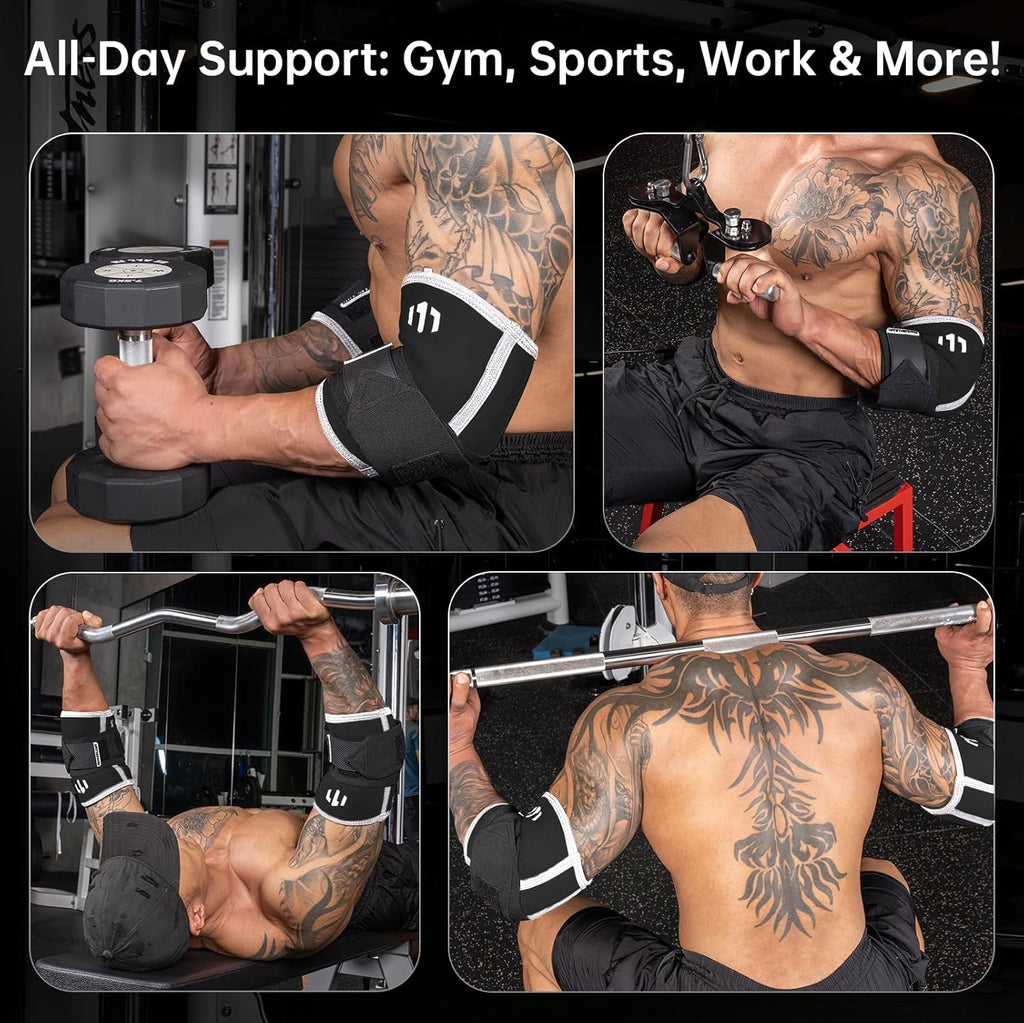 MANUEKLEAR Adjustable Compression Elbow Wraps for Weightlifting Neoprene Elbow Sleeves


