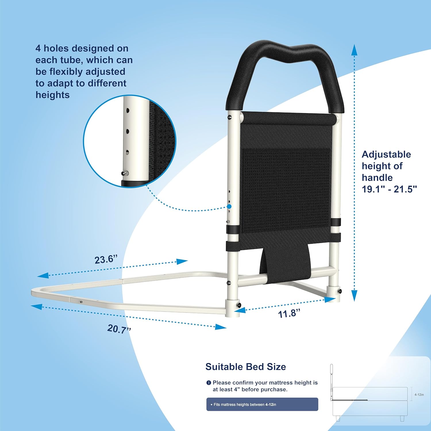 Adjustable Bed Rail for Elderly Safety Support, Non-Slip Handle, 350 lb Capacity

