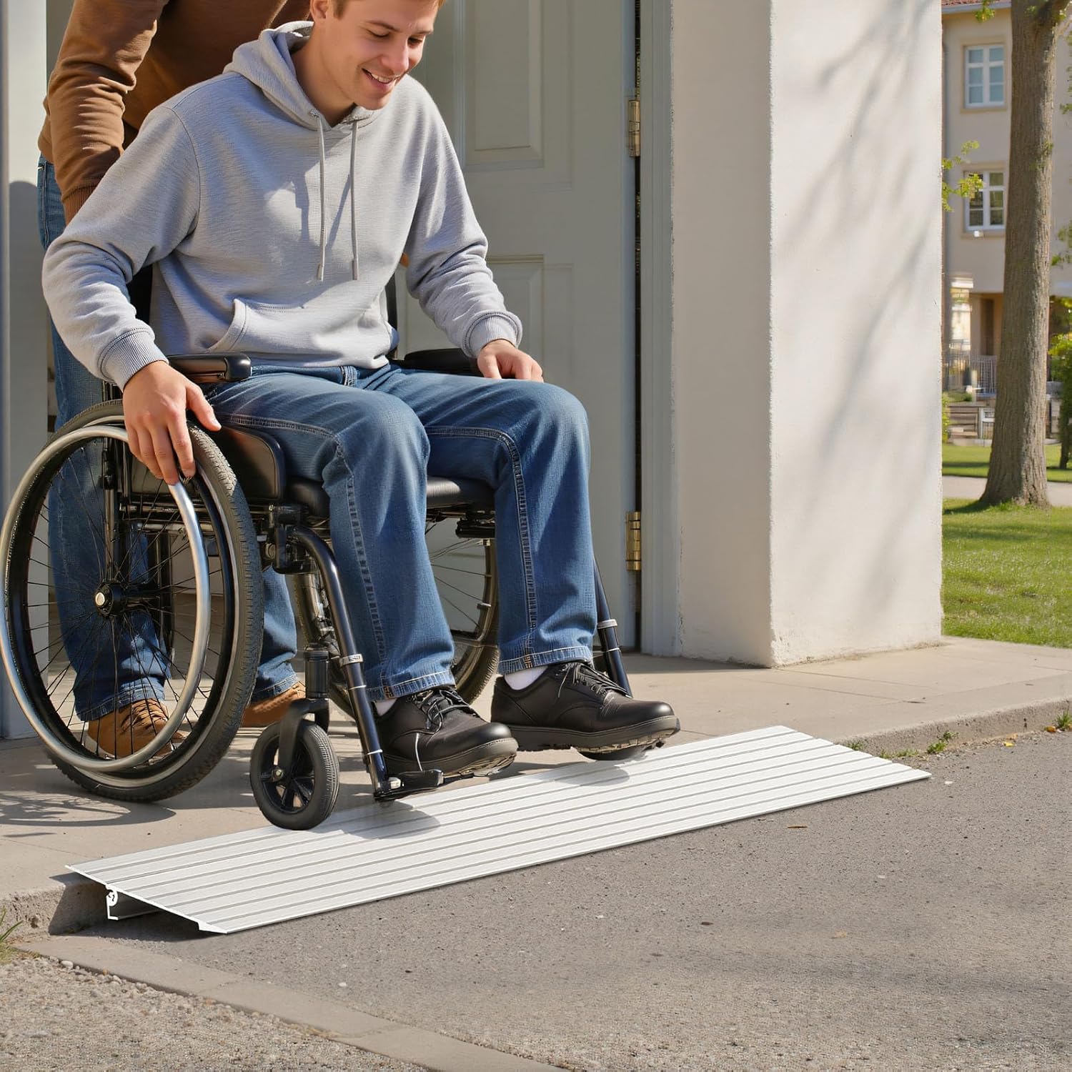 VEVOR Aluminum Door Threshold Ramp for Wheelchairs, Handicap Steps, 800 lb Load

