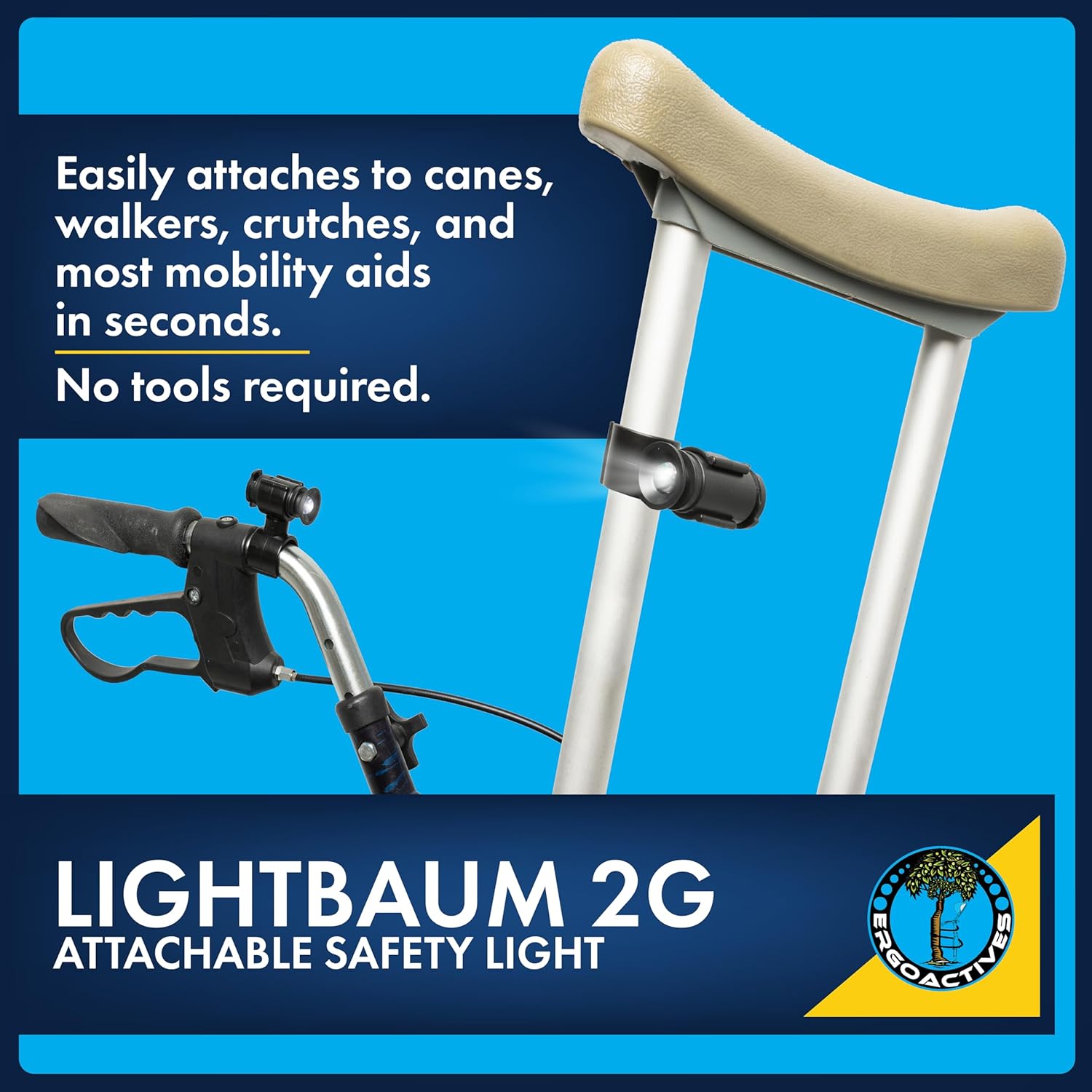 LightBaum 2G LED Clip-On Flashlight for Cane, Crutch, Walker, Wheelchair

