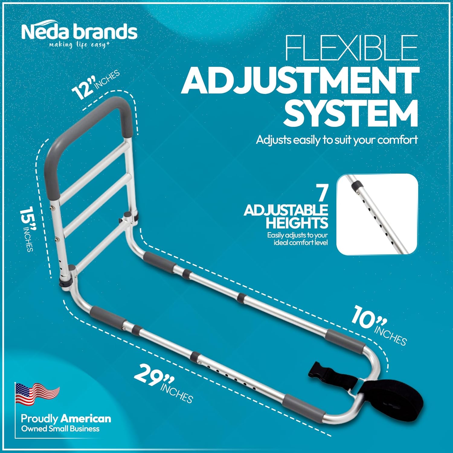 Adjustable Bed Rail for Seniors, Non-Slip Handle Safety Bed Assist for Elderly


