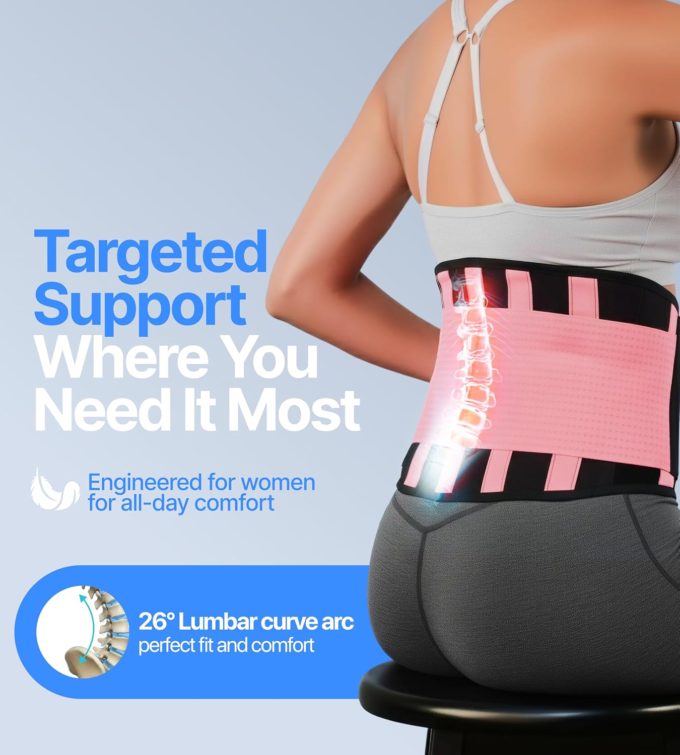 Ultra-Thin Adjustable Lower Back Support Belt with Dual-Tension Straps


