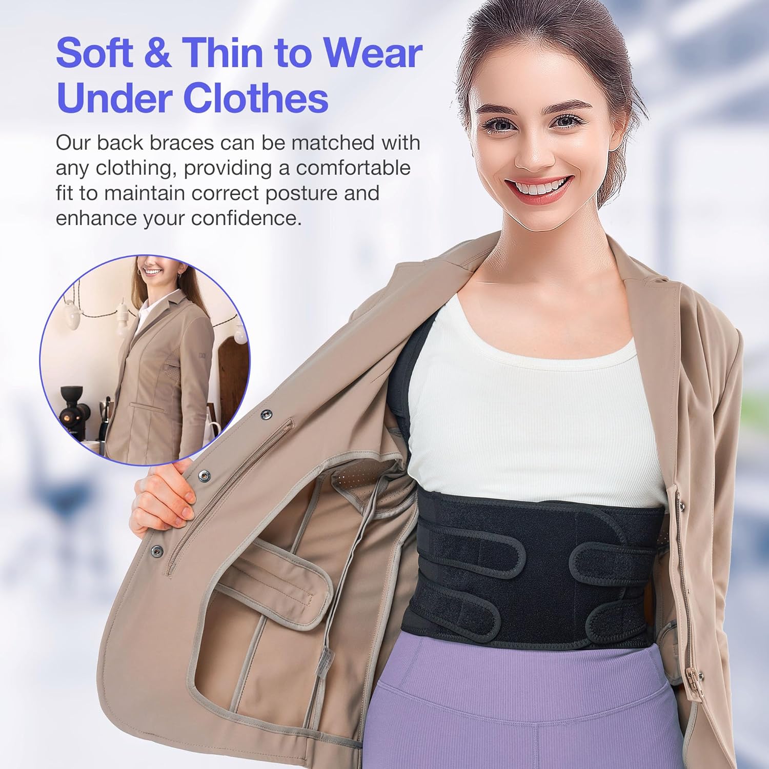 Kepwaa Posture Corrector Back Brace for Upper Back and Lumbar, Adjustable Shoulder Straps

