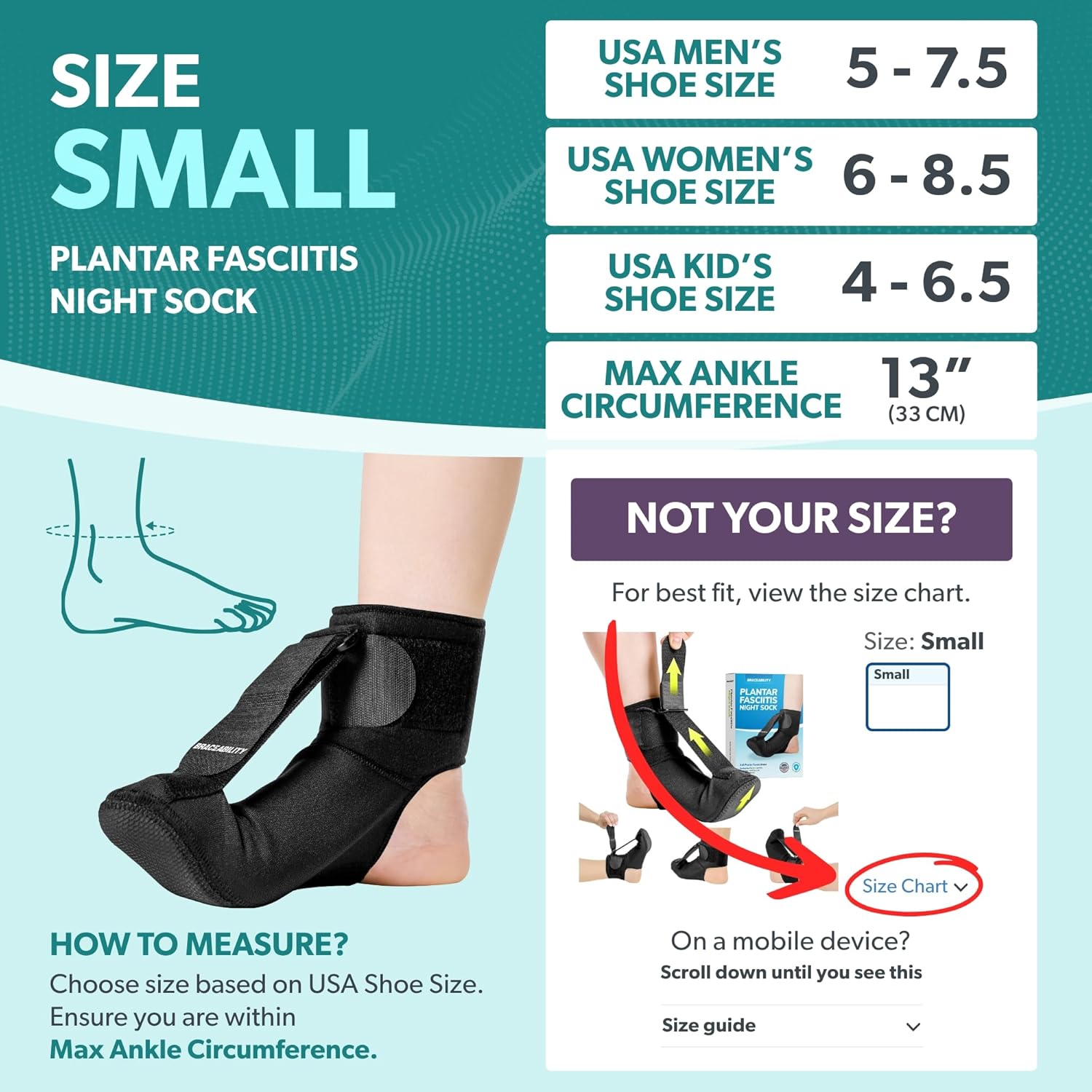 BraceAbility Plantar Fasciitis Night Splint Sock for Sleeping, Heel Pain Relief

