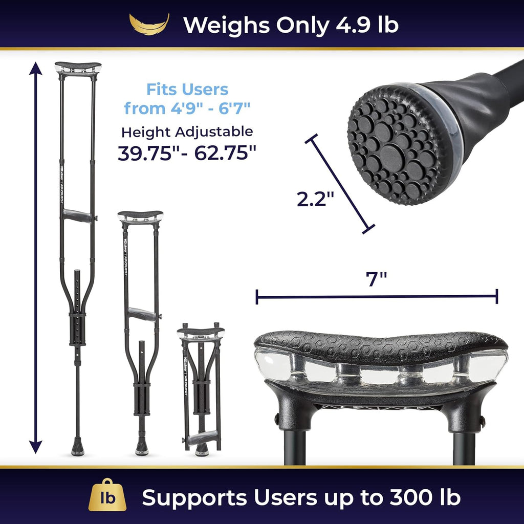 Drive Air-Crutch Lightweight Walking Crutch, Adjustable Height 4'7–6'7, 300 lb

