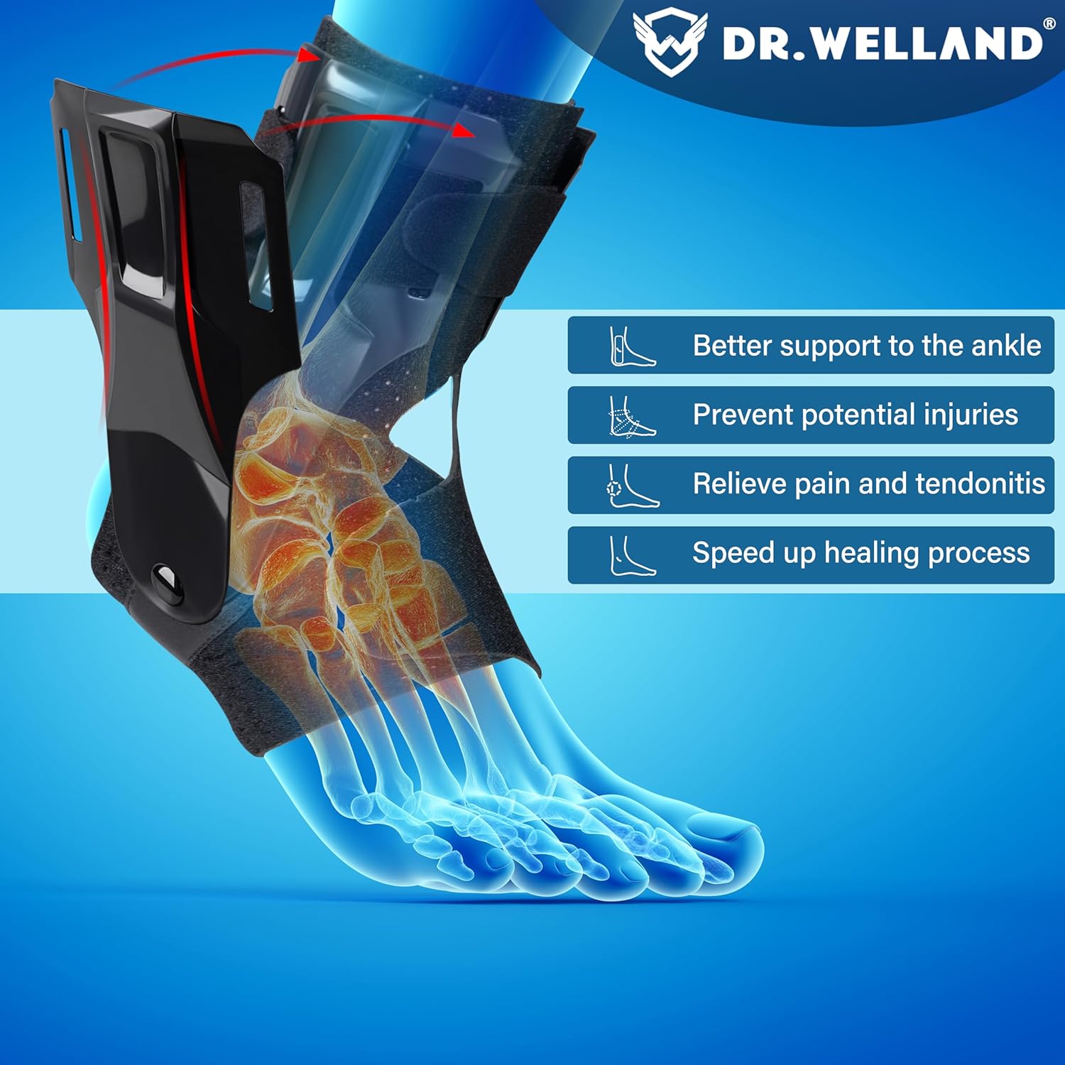 Dr.Welland Ankle Brace with Side Stabilizers, Adjustable Support for Sprains

