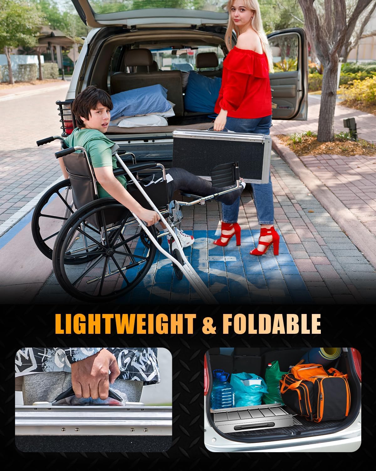 VNN Wheelchair Ramp Portable Aluminum Threshold Ramp with 4 Support Legs, 800 lb

