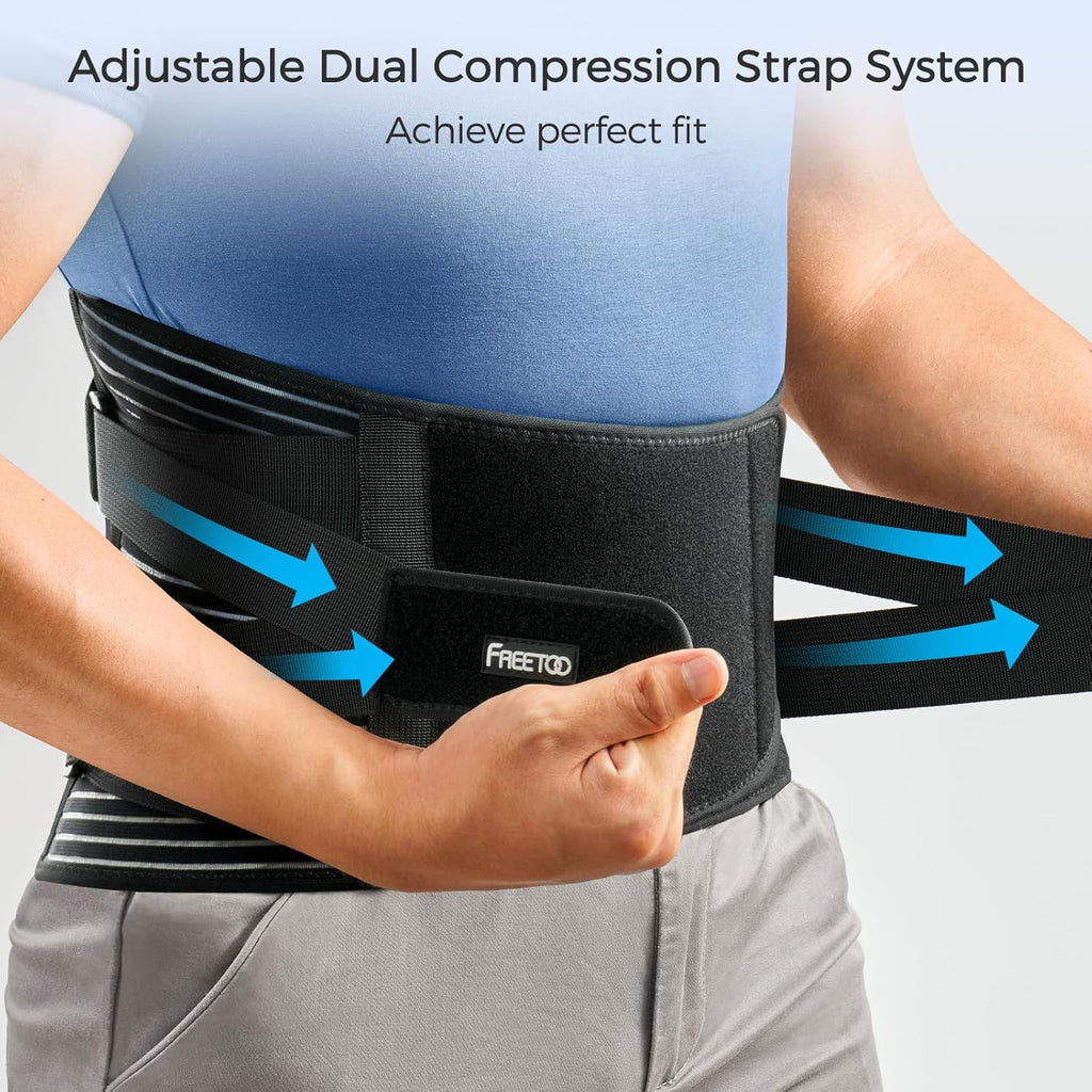 Freetoo Lower Back Support Belt with 6 Stays, Breathable Anti-Skid Brace

