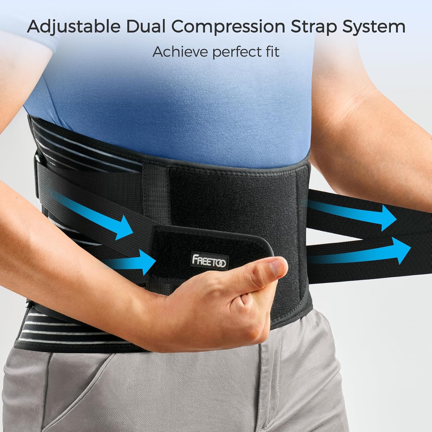 Freetoo Lower Back Support Belt with 6 Stays, Breathable Anti-Skid Brace

