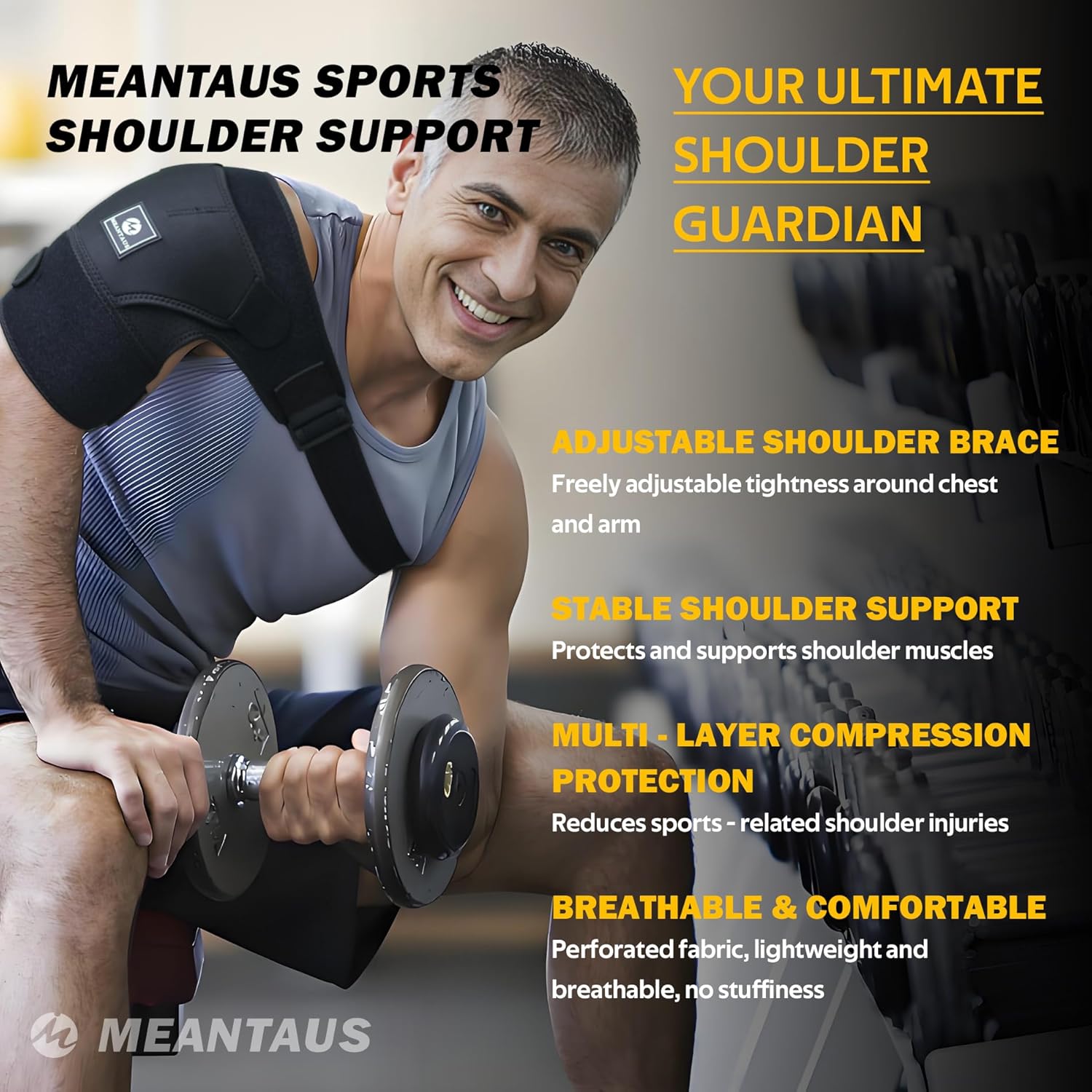 Shoulder Brace Compression Sleeve with Adjustable Straps for Rotator Cuff Support

