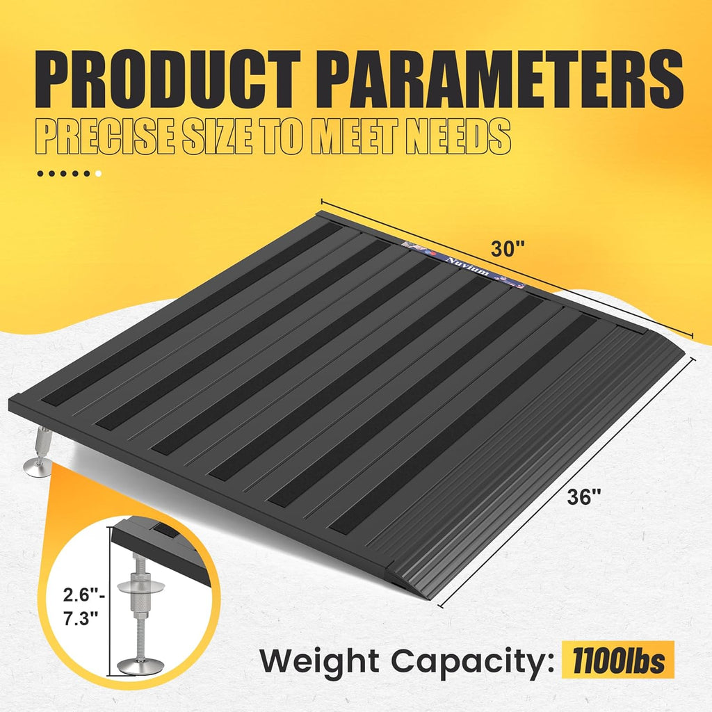 Threshold Ramp for Doorways Adjustable Height Aluminum Wheelchair Ramp, 1100 lb

