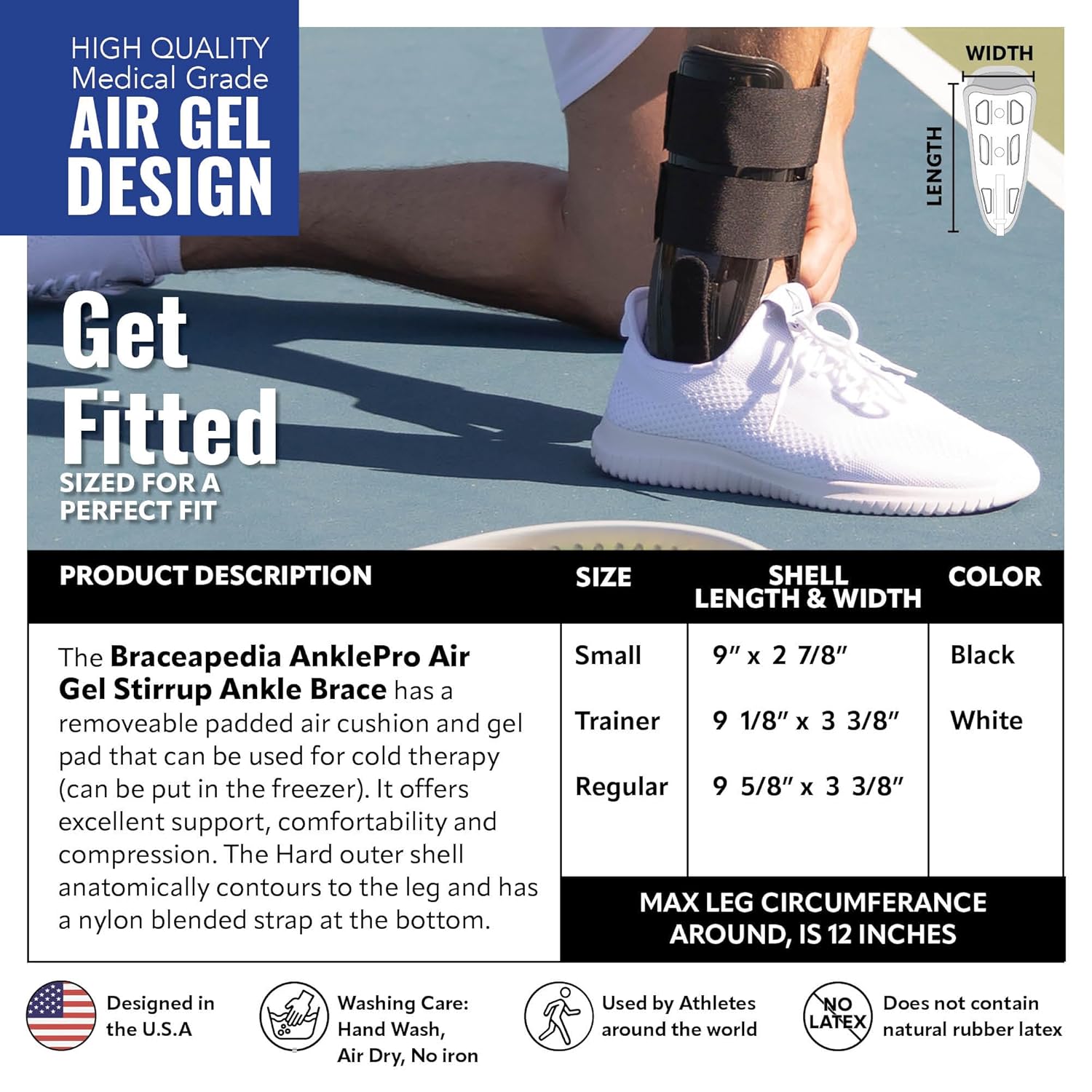 AnklePro Air Cushion Stirrup Ankle Stabilizer Brace, 3-Strap Rigid Support

