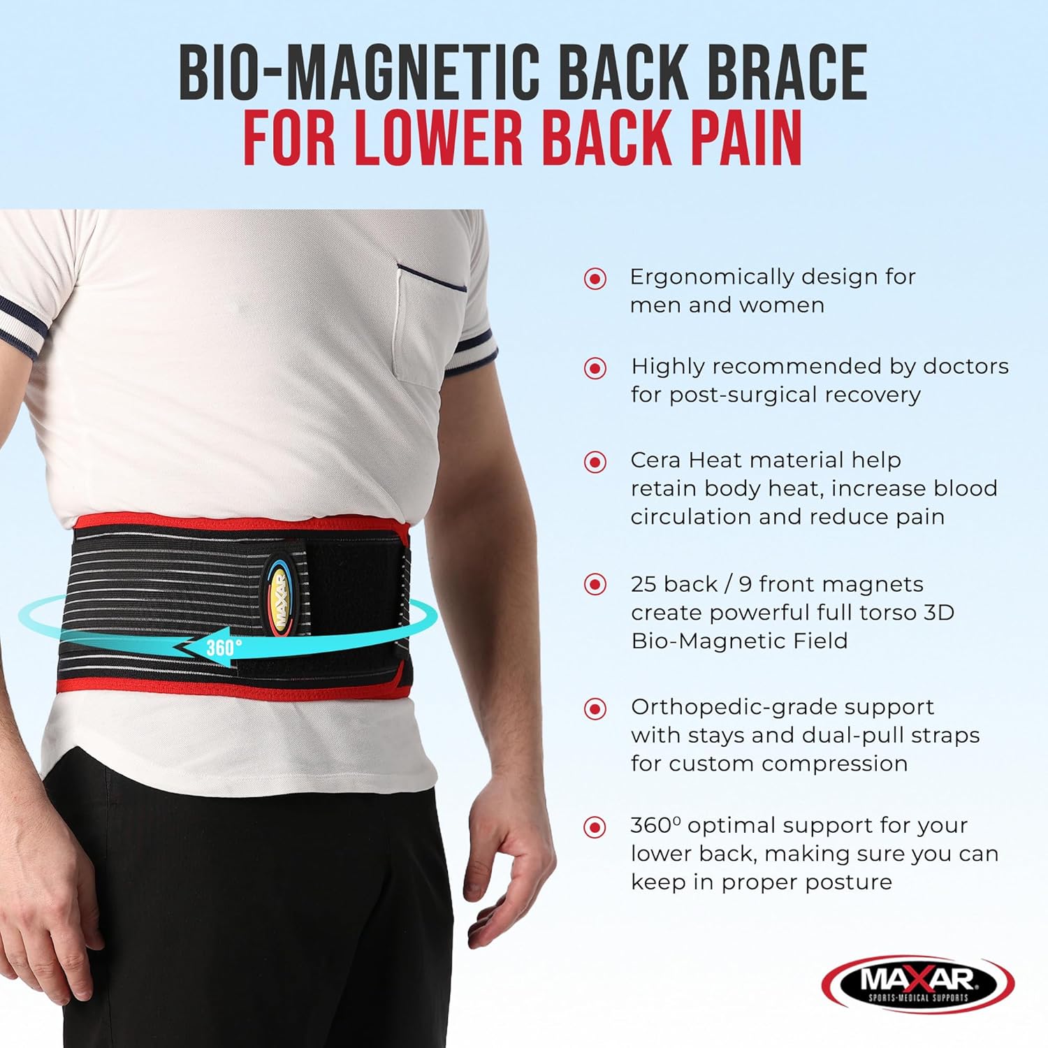 MAXAR Bio-Magnetic Lumbar Back Brace with Magnets and Far Infrared for Lower Back

