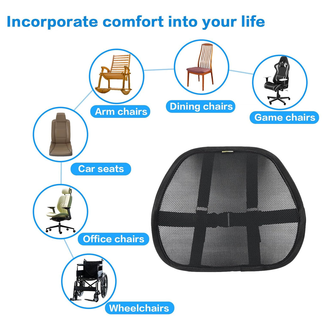 Lumbar Support Back Pillow for Office Chair and Car, Breathable Comfort Straps

