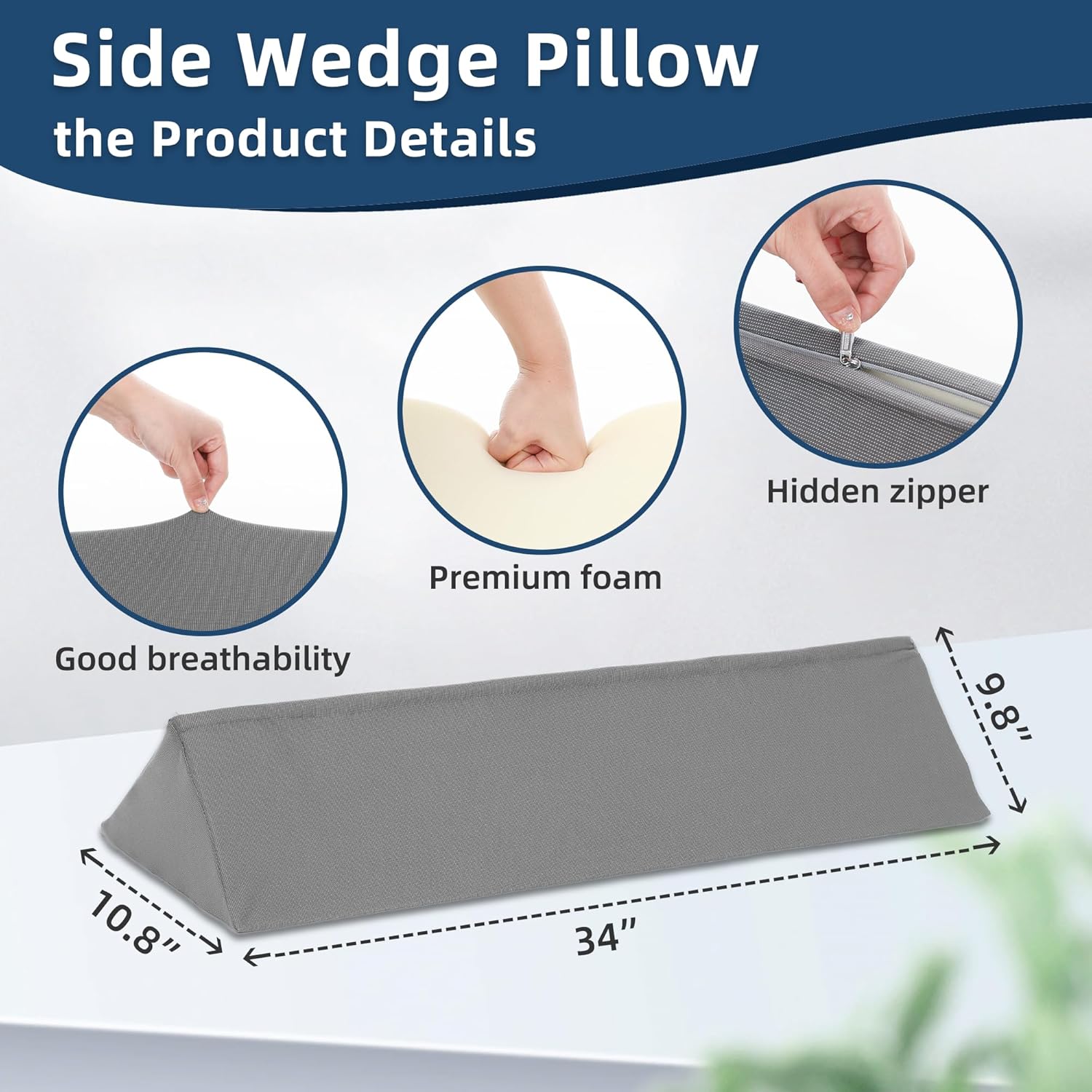 Fanwer Wedge Bed Pillow for Side Sleeping, Foam Incline Body Positioner

