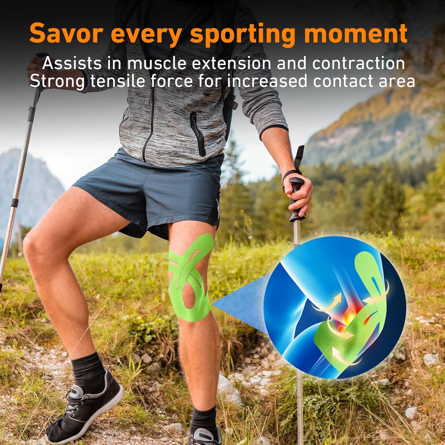 KTQUICK Pre-Cut Kinesiology Tape for Knees, Cotton, Latex-Free, Waterproof

