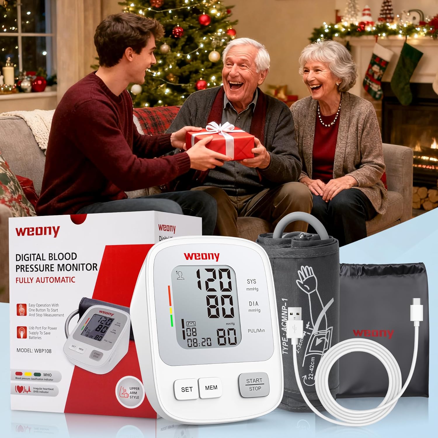 Weony Upper Arm Digital Blood Pressure Monitor for Home Use, Adjustable Cuff

