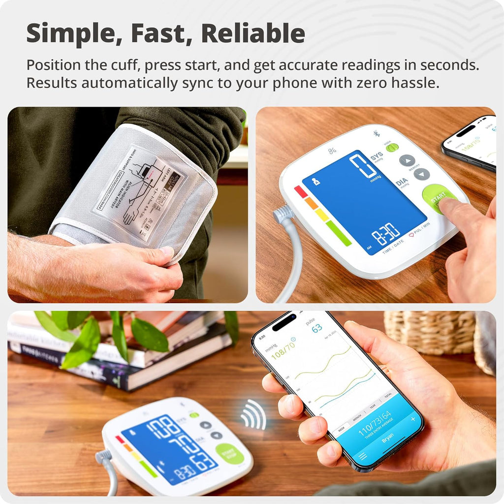 Greater Goods Bluetooth Smart Blood Pressure Monitor for Home Use, Digital Upper Arm BP Machine

