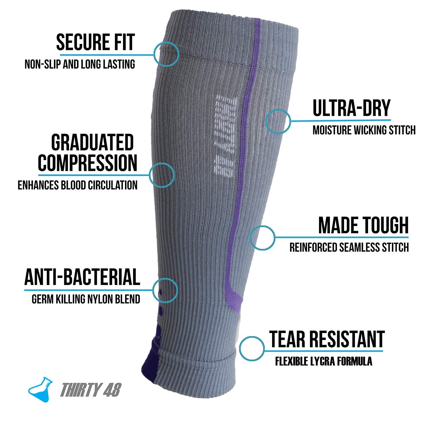 Thirty48 Graduated Calf Compression Sleeves 15-20 and 20-30 mmHg

