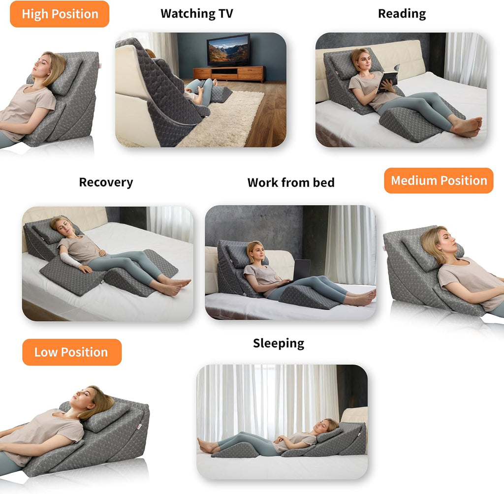 Lenora Adjustable Bed Wedge Pillow System for Back, Legs, Post-Surgery Recovery

