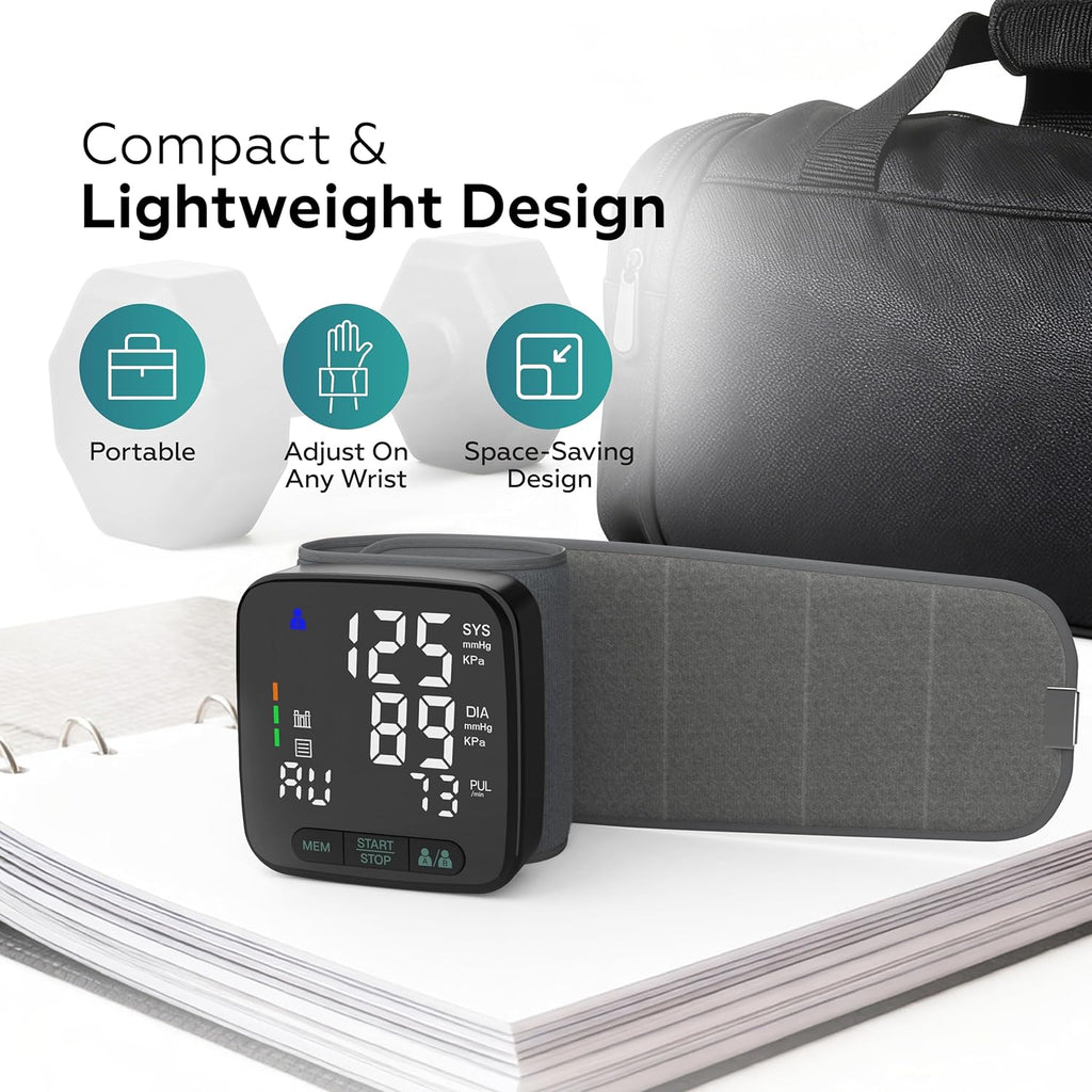 Wrist Blood Pressure Monitor, Digital BP Cuff, LED Display, Dual-User

