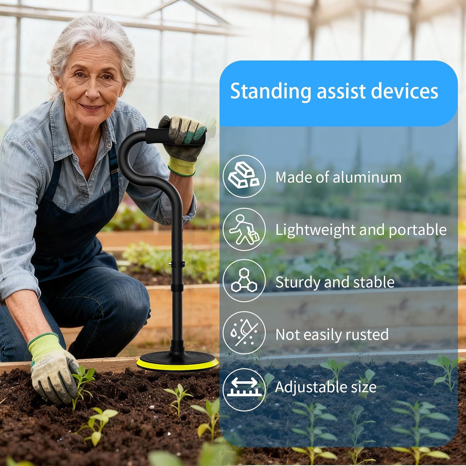 Standing Assist Device Mobility Aid for Seniors, Adjustable Height Floor-to-Stand Tool

