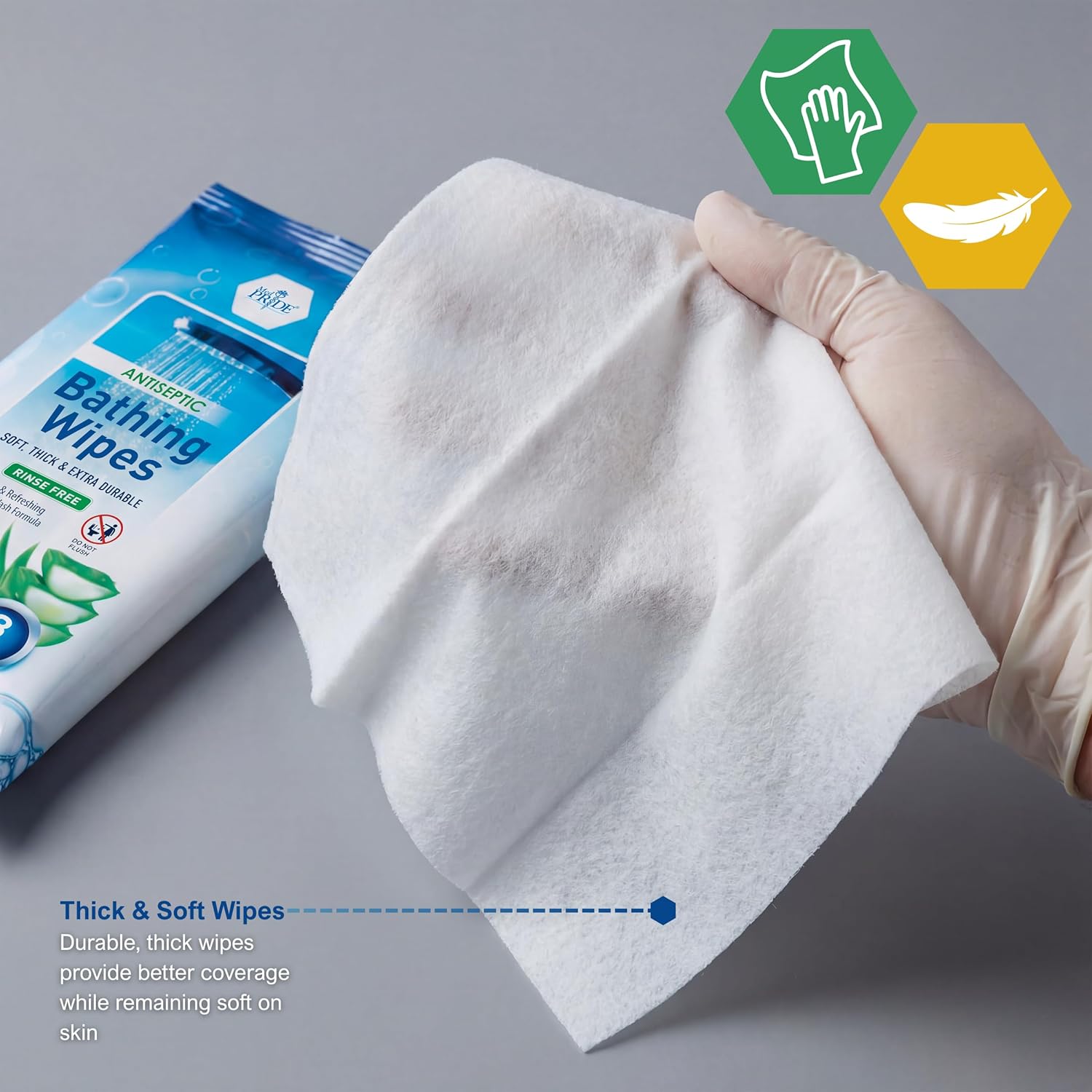 MED PRIDE Hospital Wipes for Bathing, Waterless Rinse-Free Adult Bath Wipes

