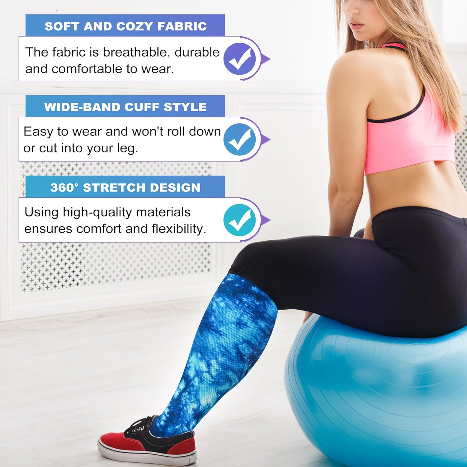 LEVSOX Knee High Compression Socks for Women Men Wide Calf 15-20 mmHg

