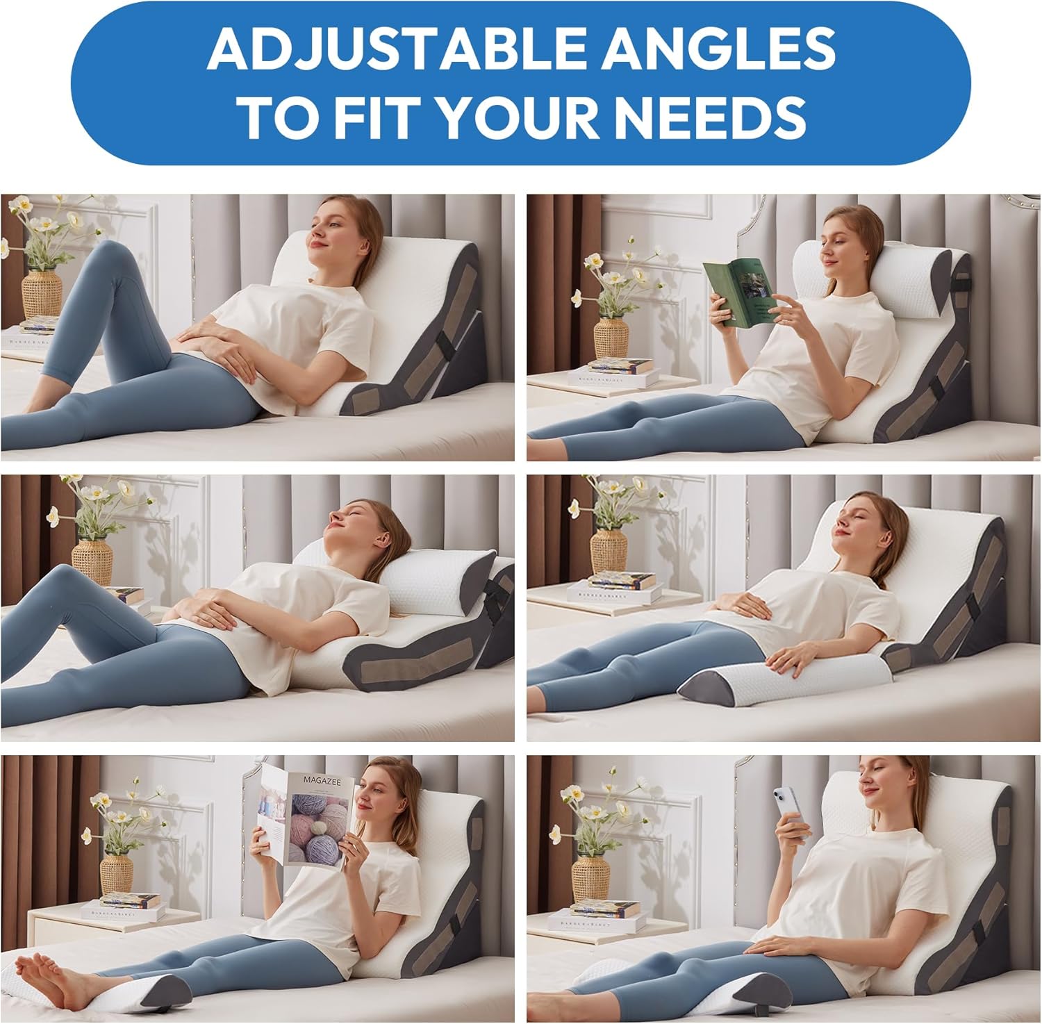 Ahpmeoa Foam Wedge Pillow Set for Bed Sitting Up, GERD, Back Pain Relief


