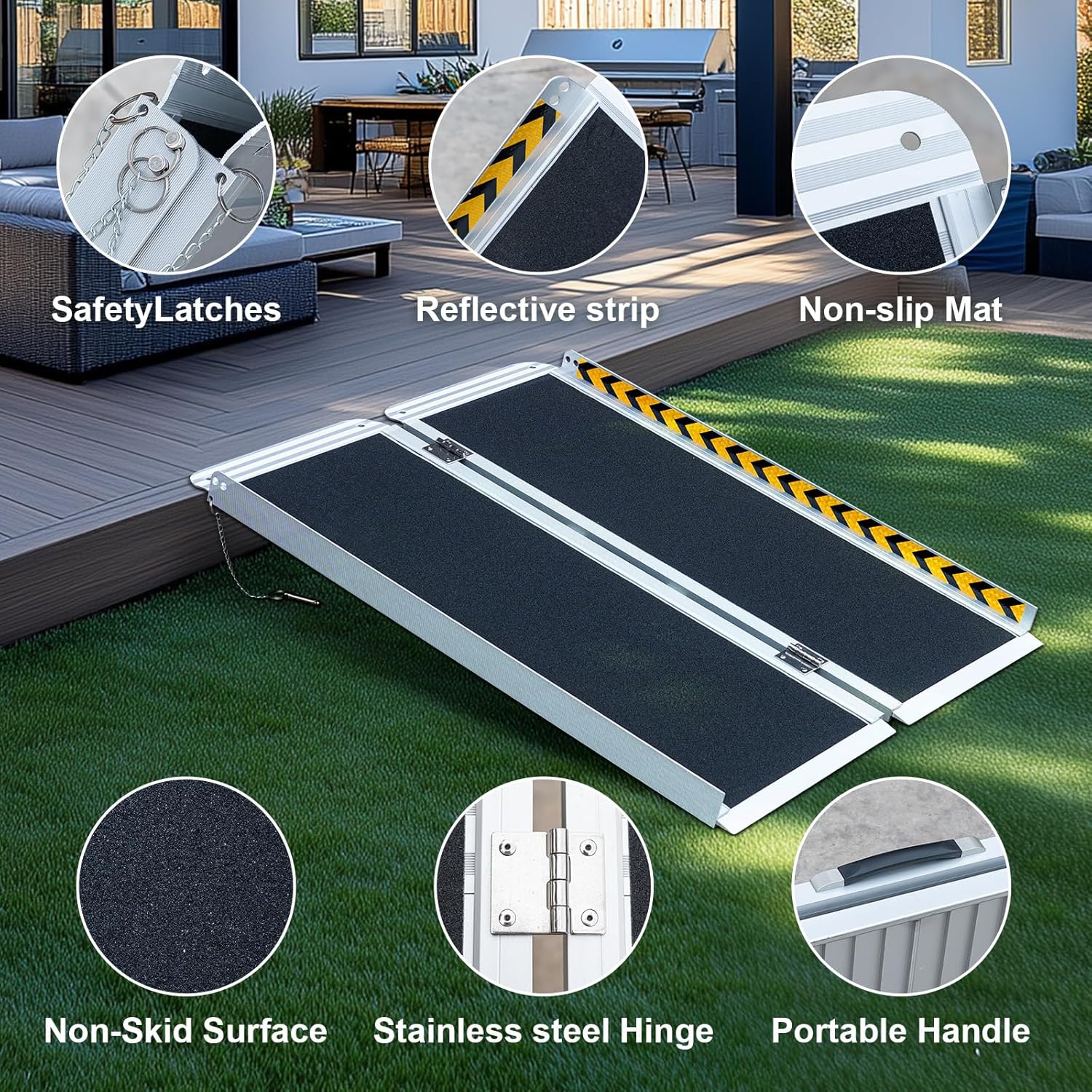 Portable Wheelchair Ramp No-Slip Aluminum Folding Handicap Ramp 800 lbs Capacity

