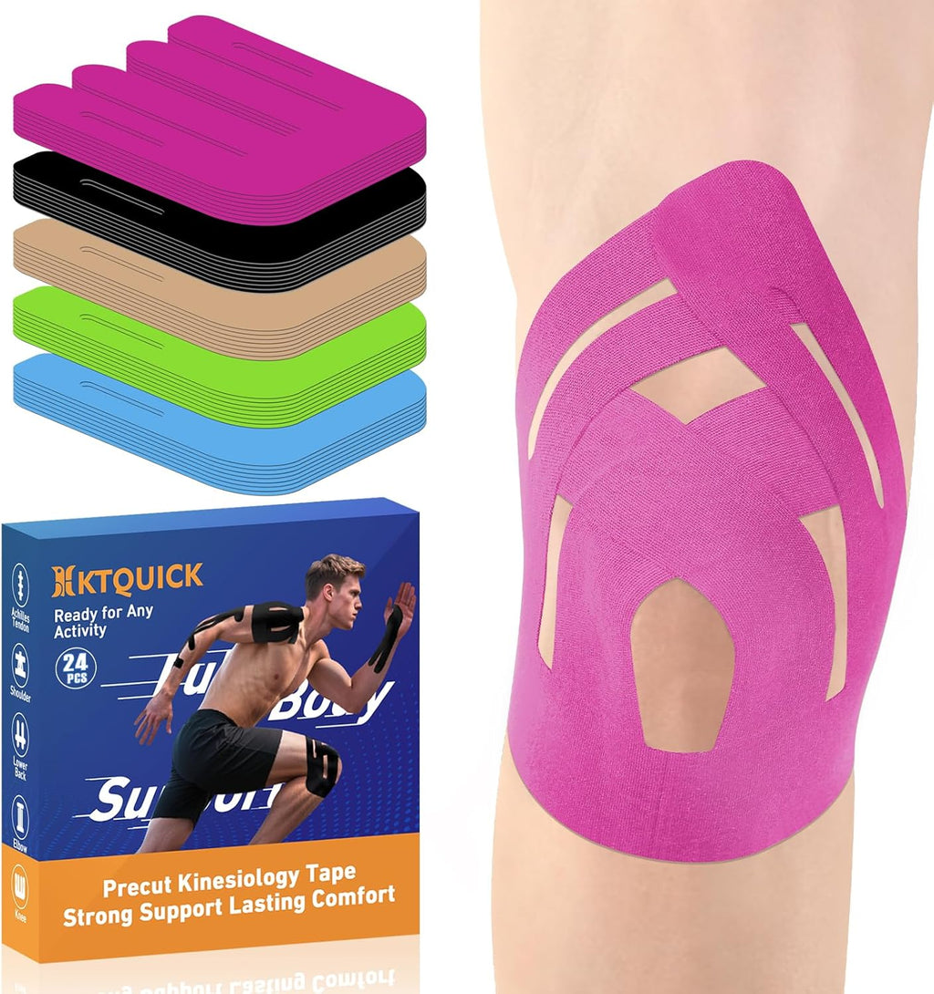 KTQUICK Pre-Cut Kinesiology Tape for Knees, Waterproof Cotton, Latex-Free

