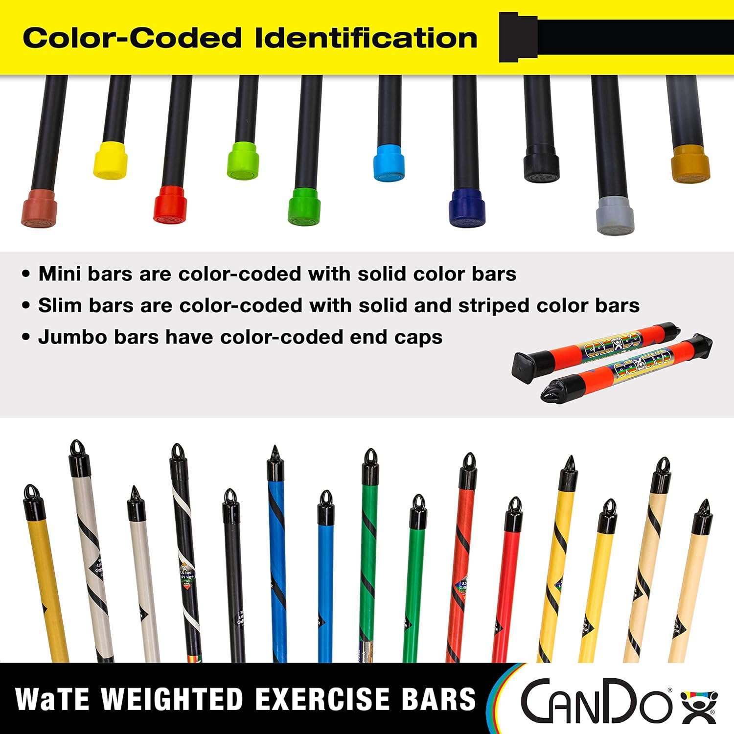 CanDo Slim WaTE Bar Weighted Exercise Bar for Strength Training, Toning, and PT

