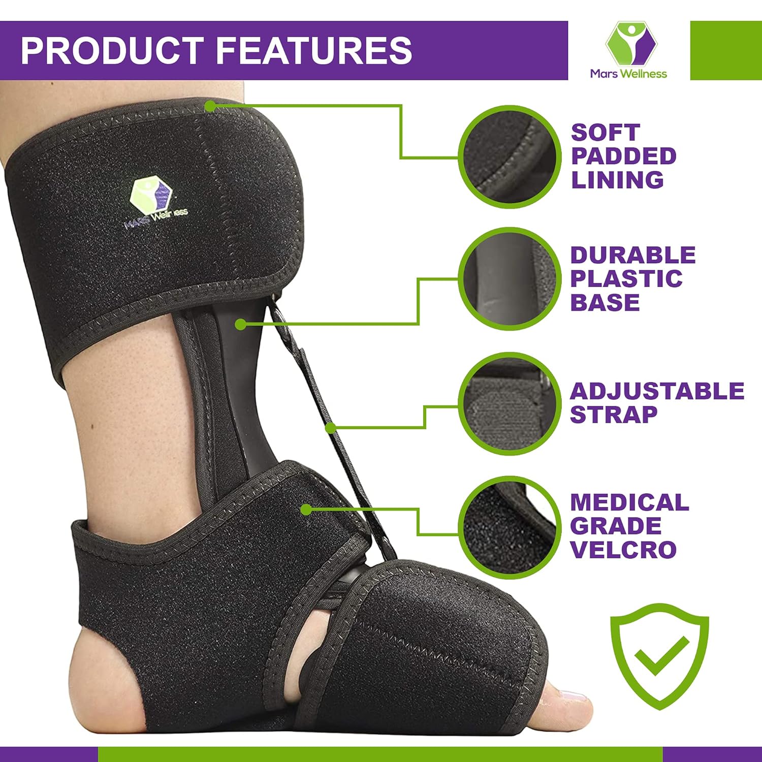 MARS WELLNESS Comfort Dorsal Night Splint for Plantar Fasciitis, Foot Drop, Achilles

