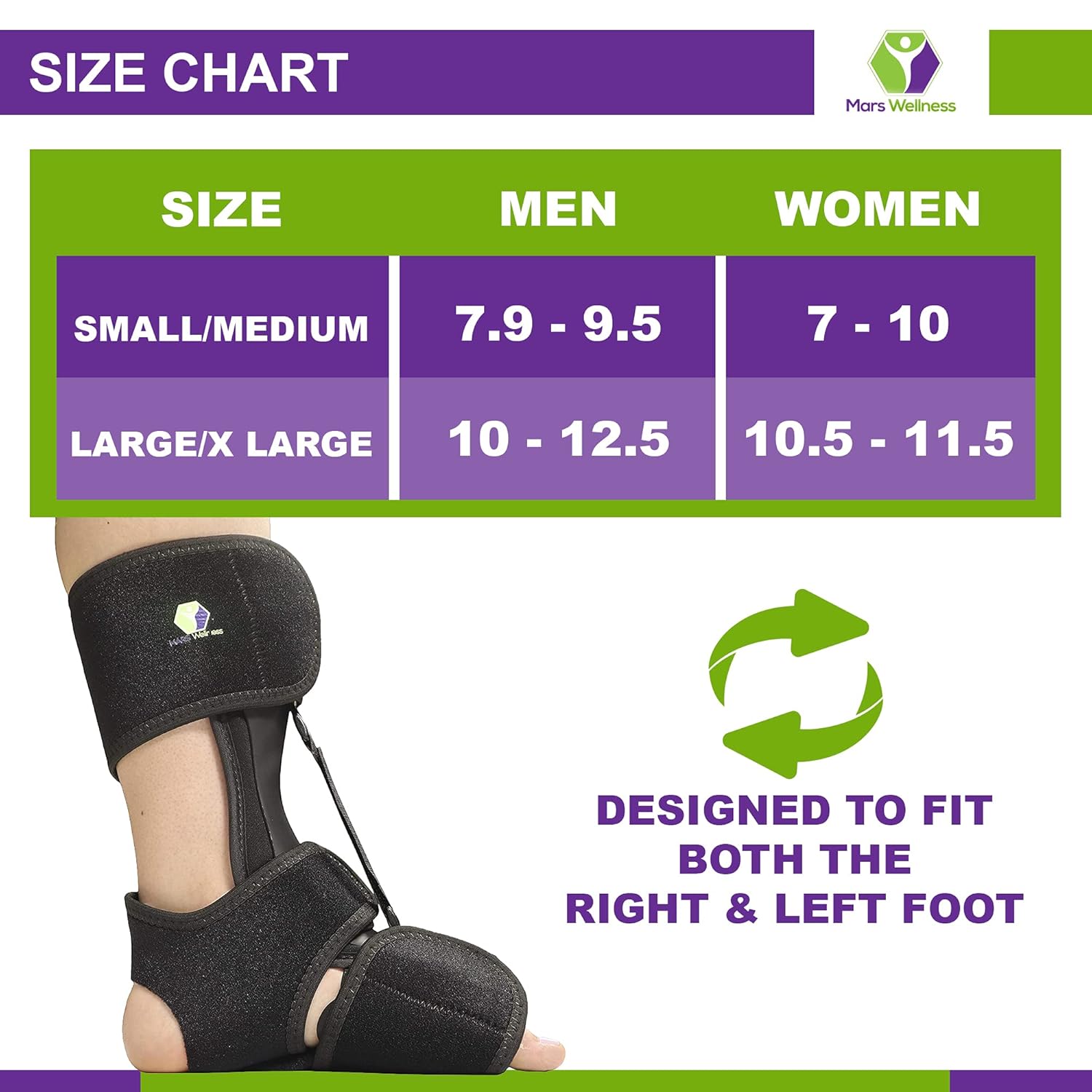 MARS WELLNESS Comfort Dorsal Night Splint for Plantar Fasciitis, Foot Drop, Achilles

