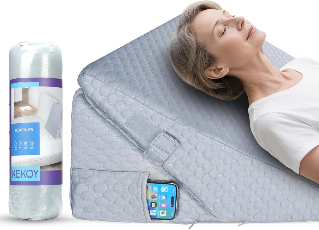 Kekoy Memory Foam Wedge Pillow for Acid Reflux, Sleep Apnea, Snoring, Back Pain

