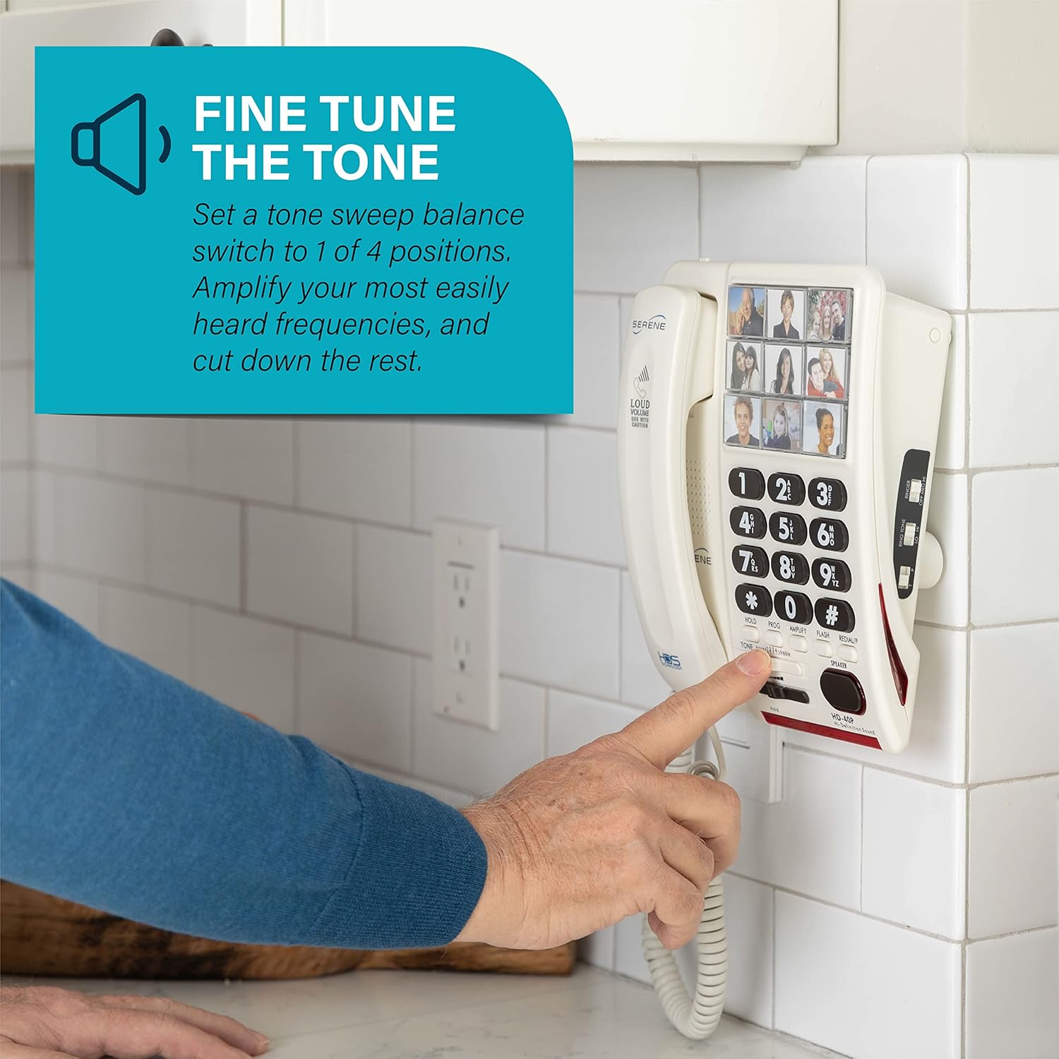 Serene Innovations Amplified Big Button Landline Phone for Seniors, Photo Speed Dial

