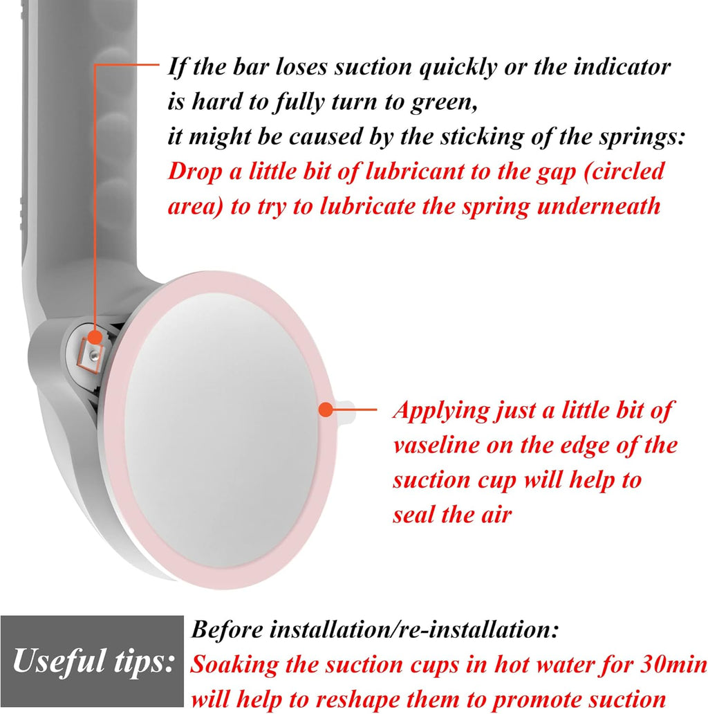 Suction Shower Grab Bar with Indicators, Tool-Free Installation, Balance Assist Handle

