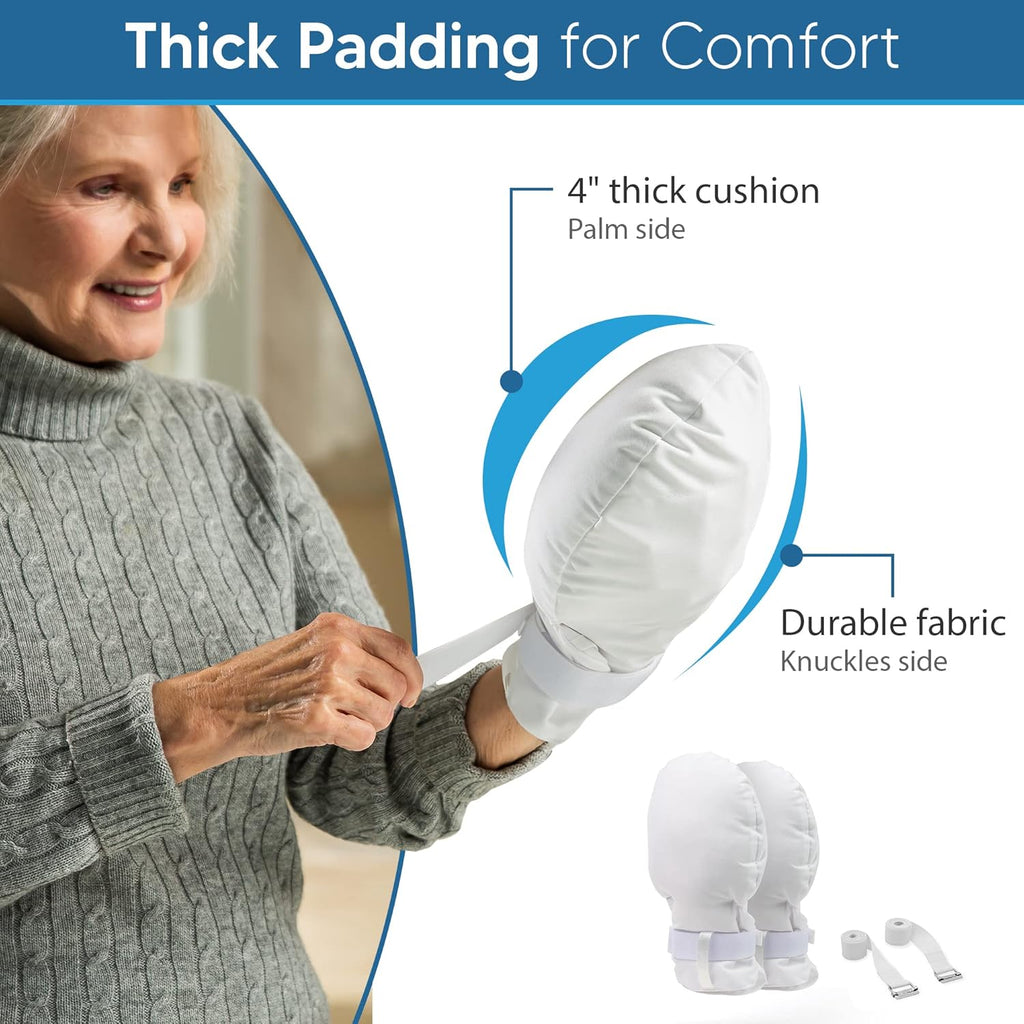 Medical Double Security Hand Restraint Gloves, Double Padded, Bed Straps Included

