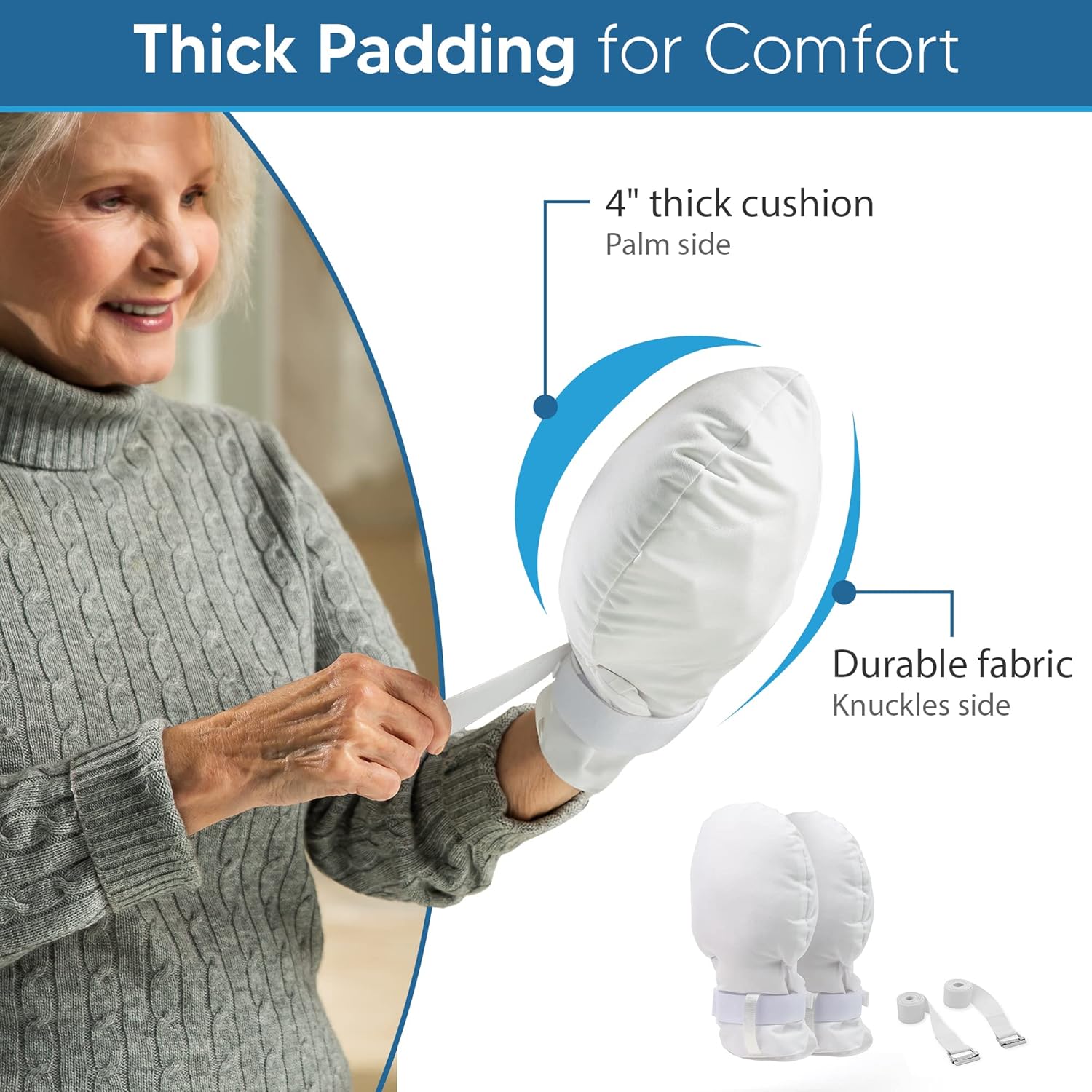 Medical Double Security Hand Restraint Gloves, Double Padded, Bed Straps Included

