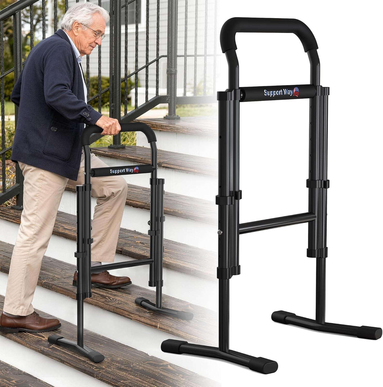 2-in-1 Assist Cane for Seniors, Stair Assist and Stand Aid for Sofa, Adjustable Height

