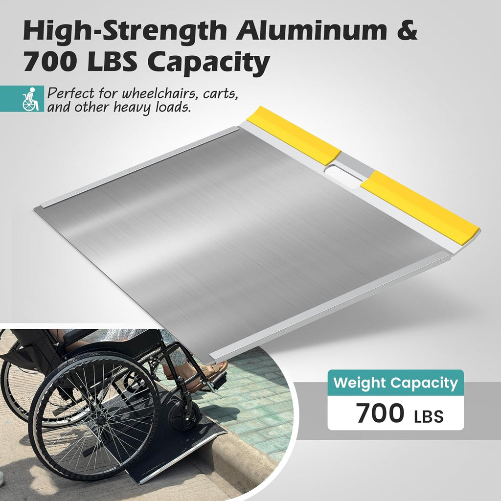 Nuvium Aluminum Wheelchair Threshold Ramp for Doorways, Anti-Slip Curb Ramp

