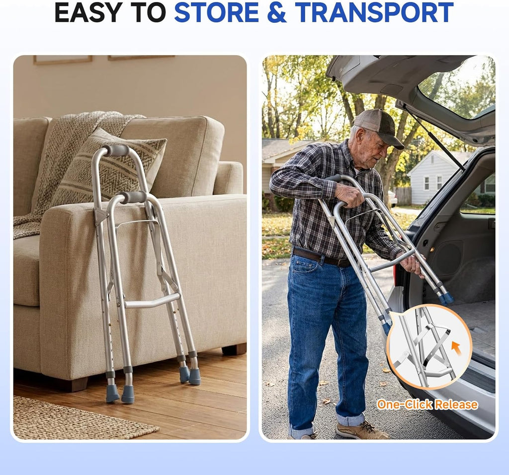 Loyoda One-Arm Hemi Walker Adjustable-Height Folding Aluminum Walker, 250 lb

